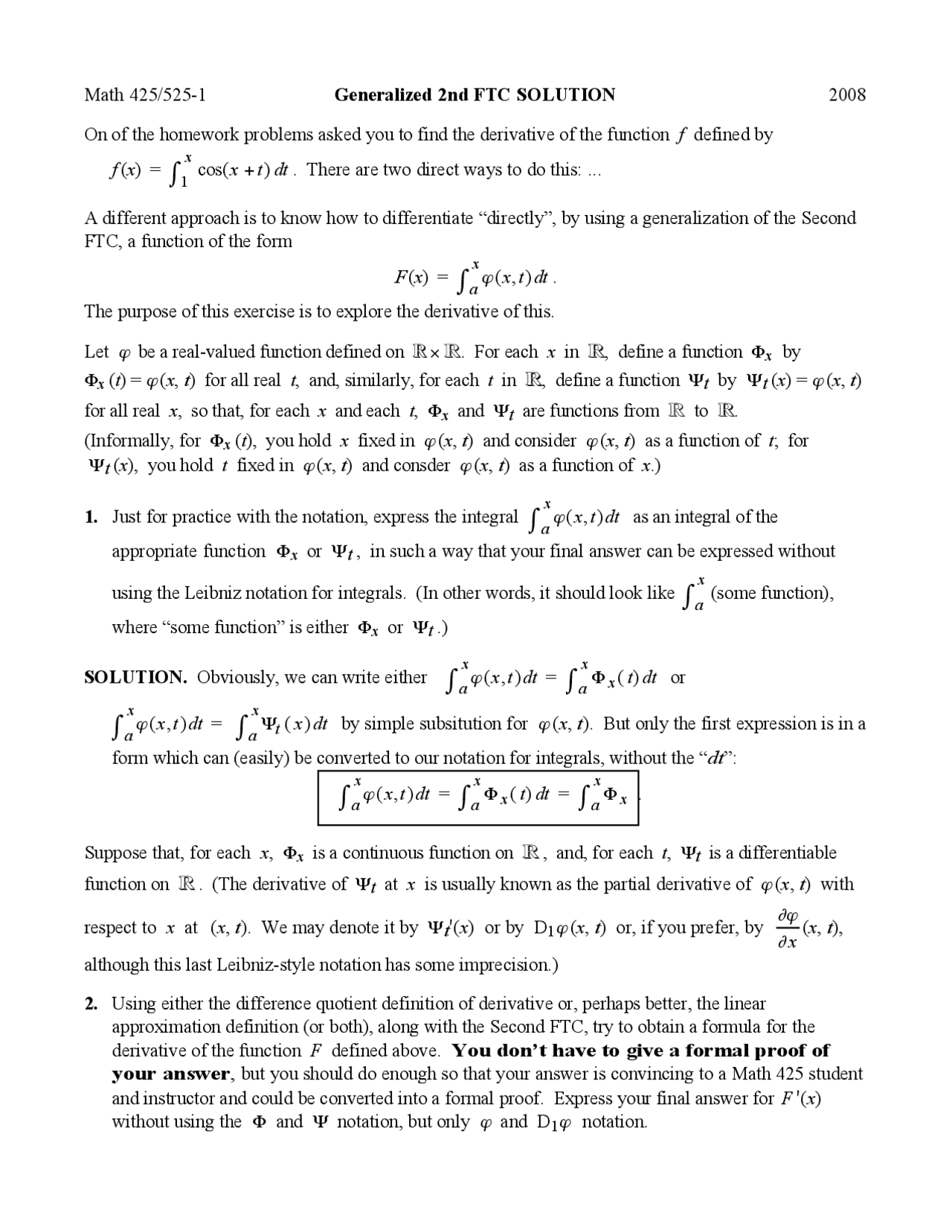 2nd Ftc Example Generalized Second FTC Solution - Real Analysis of One Variable | MATH ...