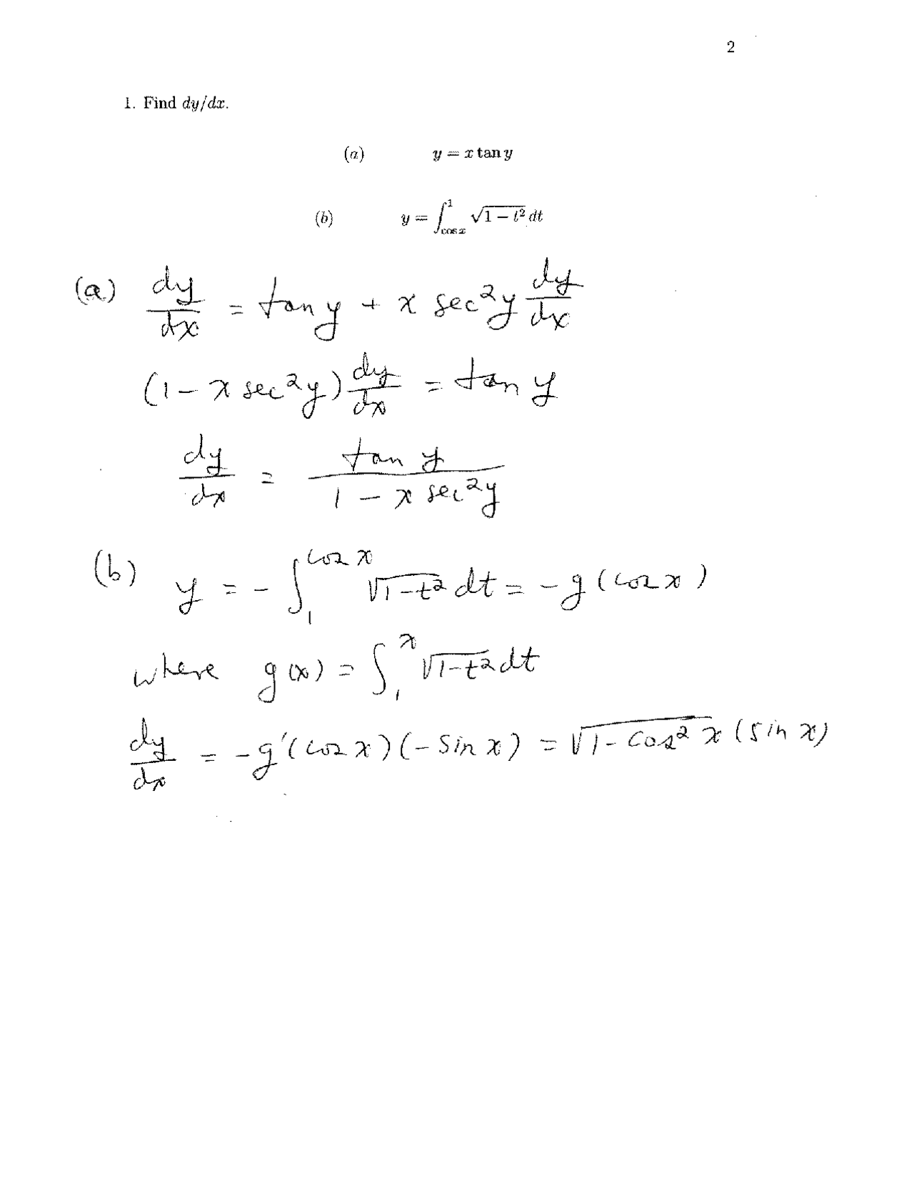 Solved Final Exam - Differential and Integral Calculus | MATH 31A - Docsity