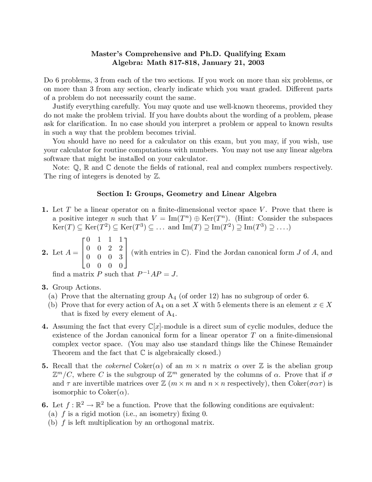 12 Questions for Introduction to Modern Algebra I - Sample Exam | MATH ...