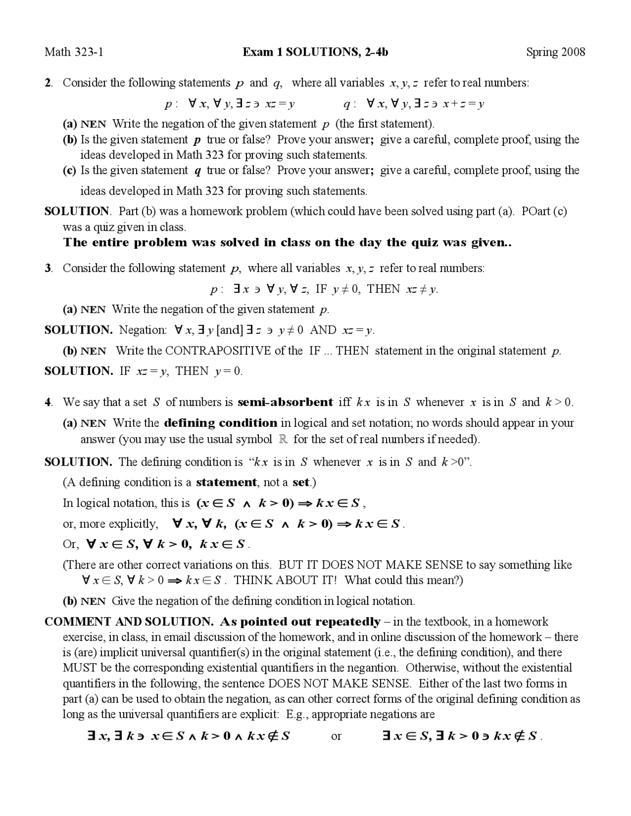 Exam 1 Solutions - Formal Mathematical Reasoning and Writing | MATH 323 ...