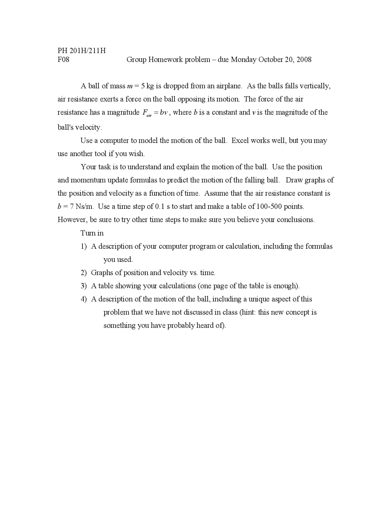 Group Homework Problem - General Physics | PH 201 - Docsity