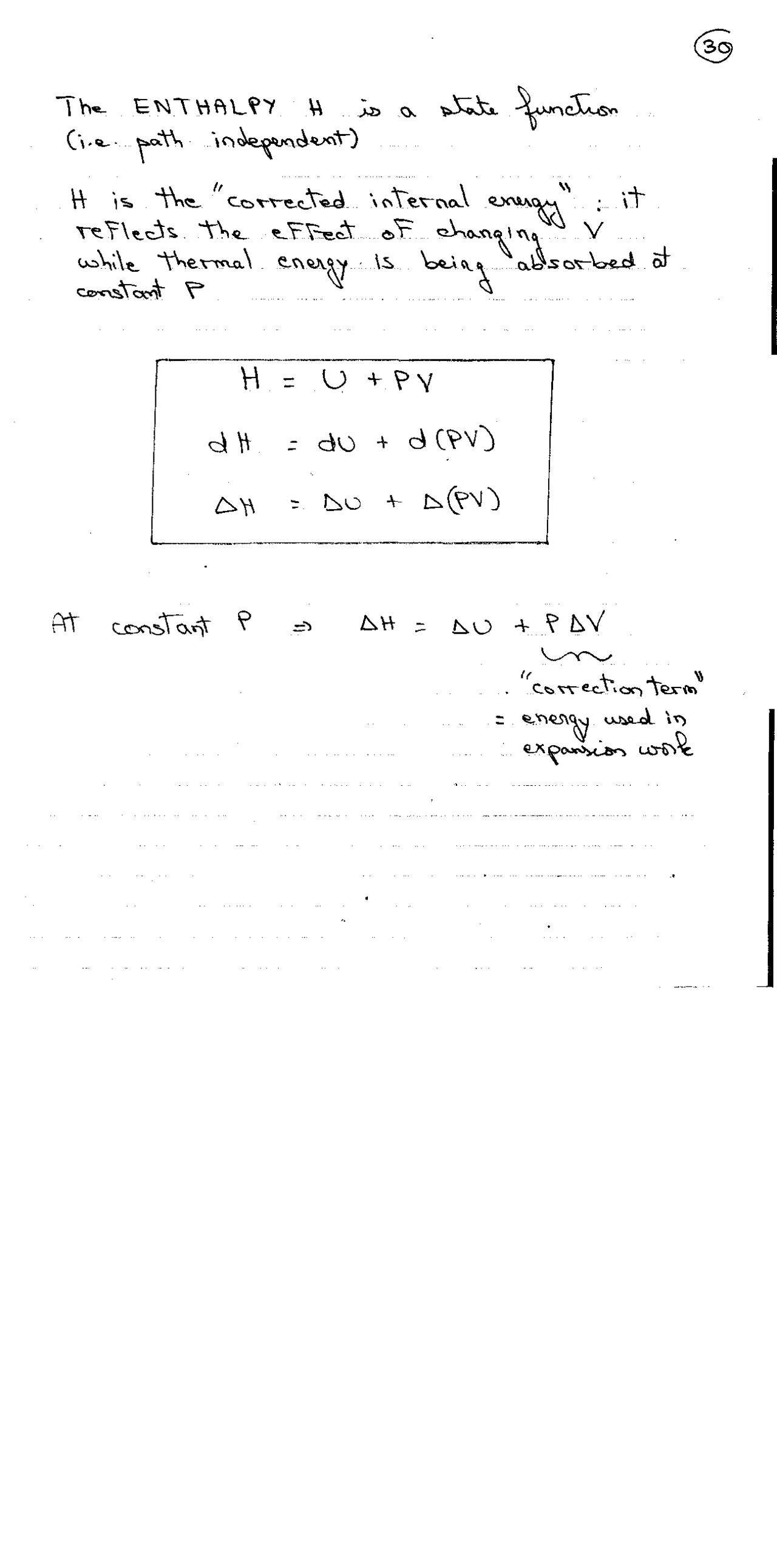 Enthalpy and Monatomic Ideal Gas - Handwritten Notes | CHEM 2B - Docsity
