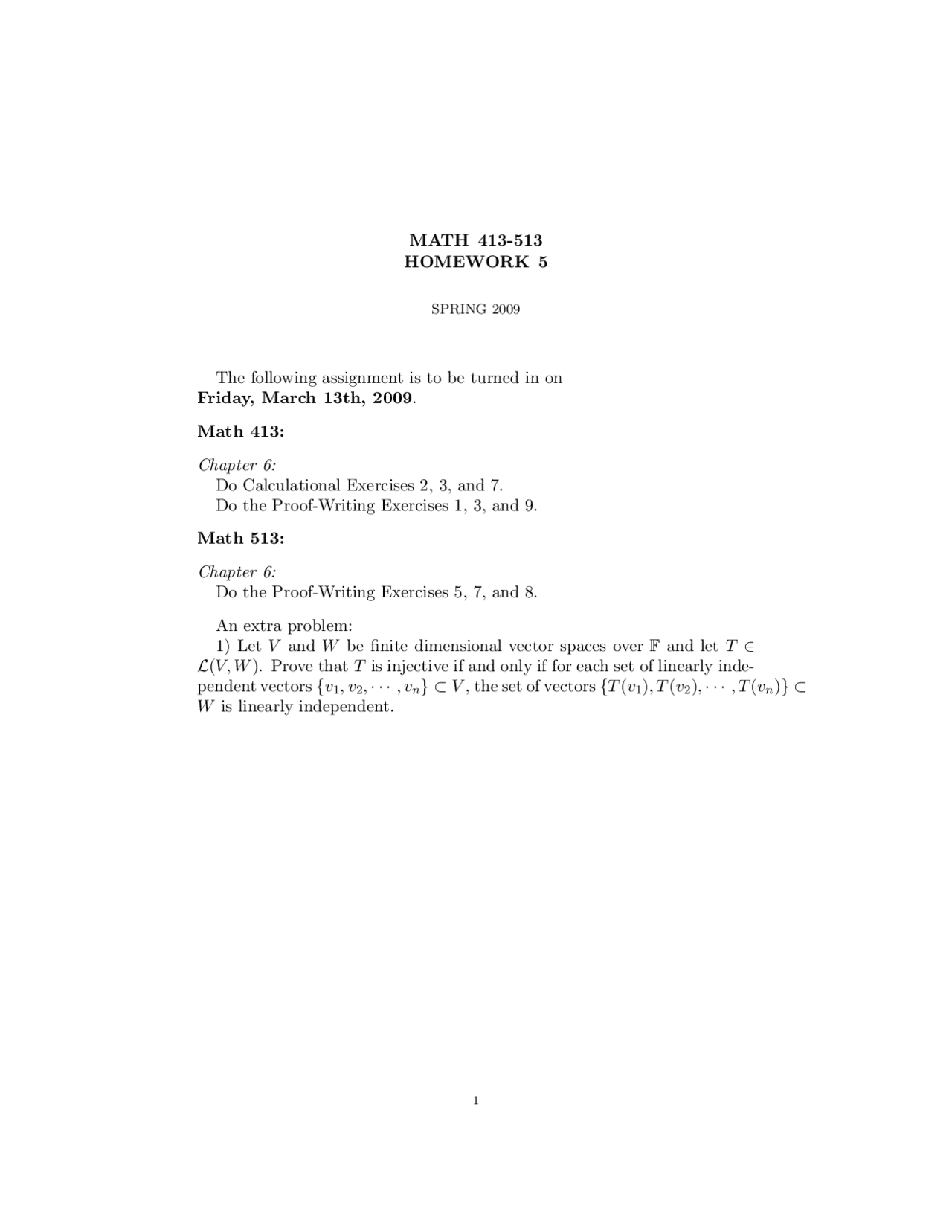 Homework 5 Practice Problems on Linear Algebra | MATH 413 - Docsity