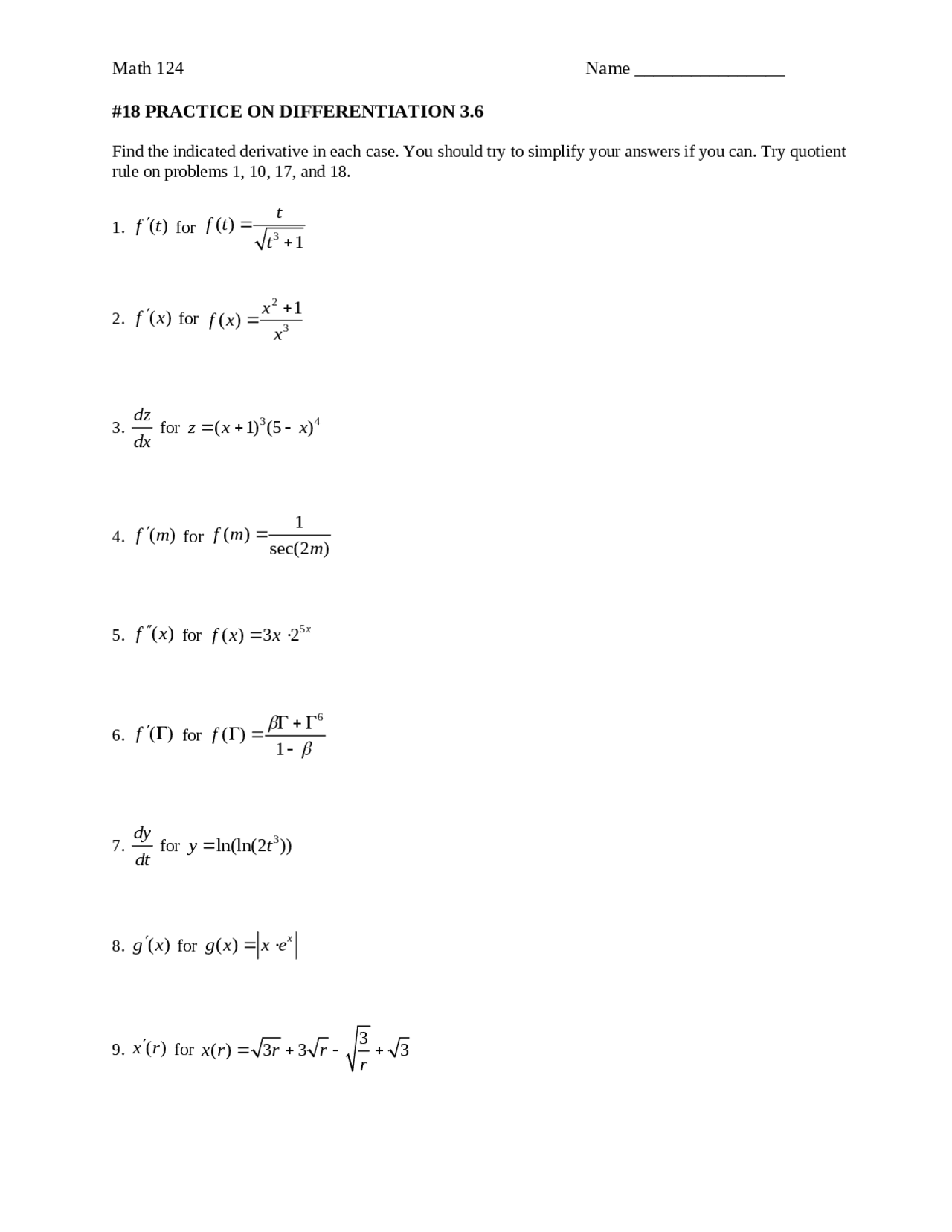 Practice on Differentiation - Calculus I with Applications | MATH 124 ...
