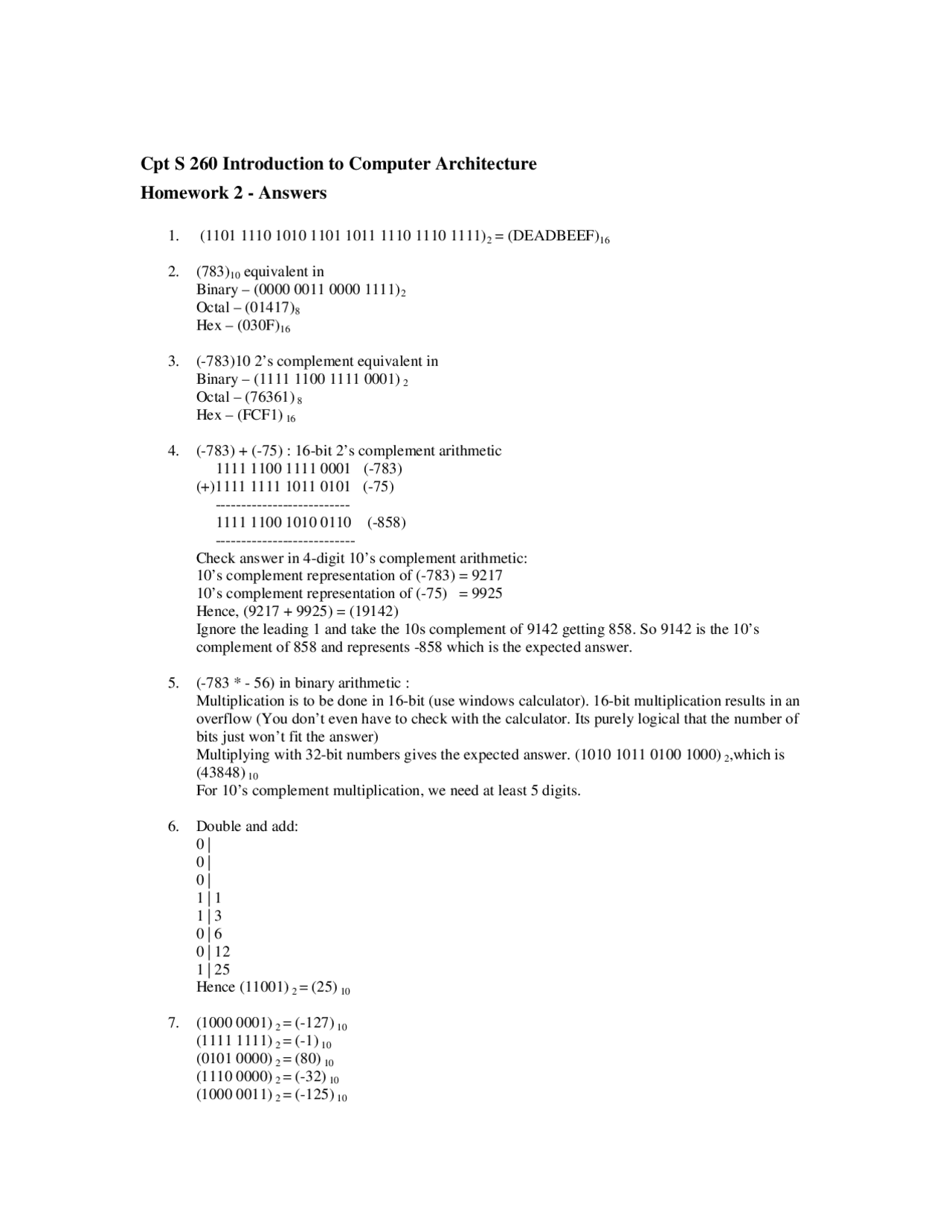 Solved Homework 2 - Introduction to Computer Architecture | Cpt S 260 ...