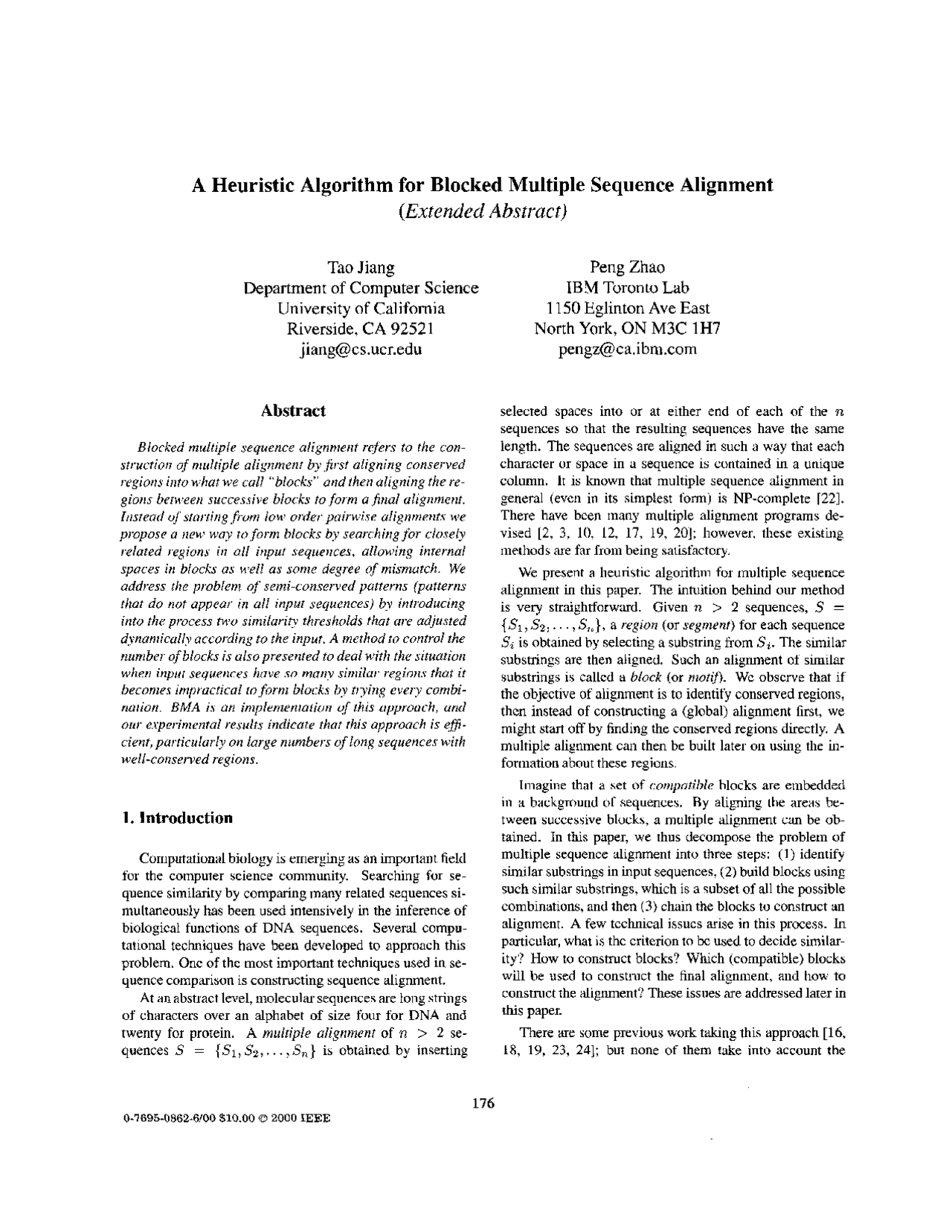 Heuristic Algorithm for Blocked Multiple Sequence Alignment - Paper ...