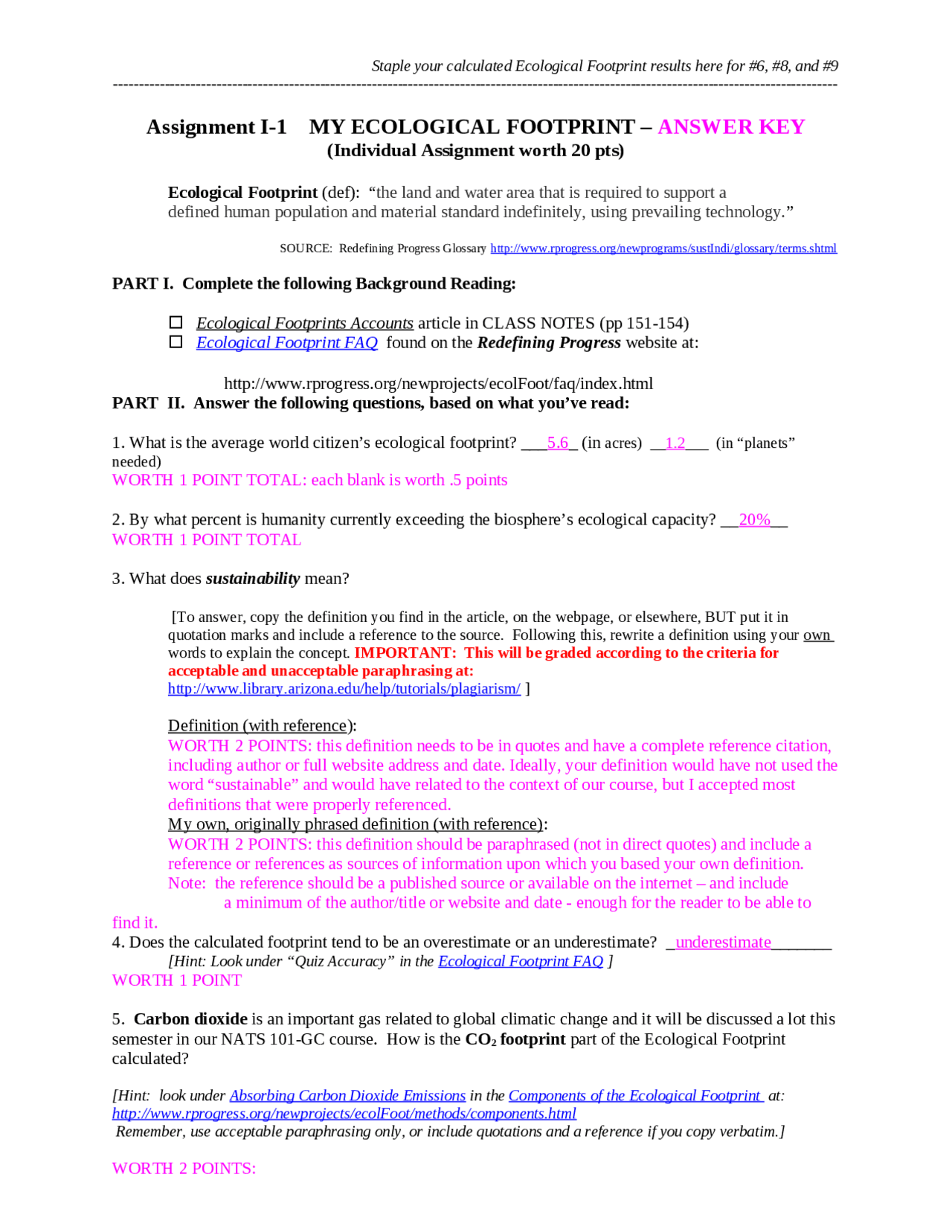 My Ecological Footprint with Answer Key  NATS 21 - Docsity Inside Human Footprint Worksheet Answers