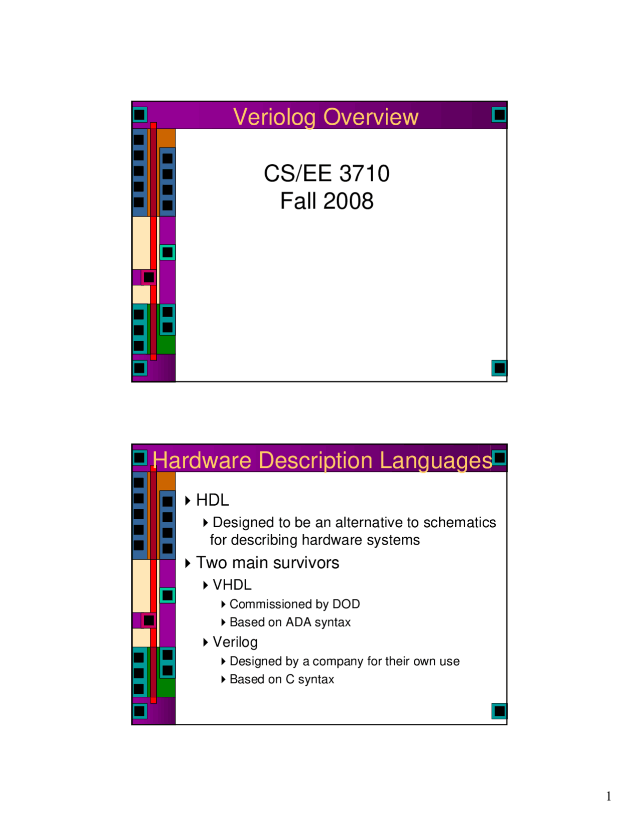 Verilog and Hardware Description Languages - Lecture Slides | CS 3710 ...