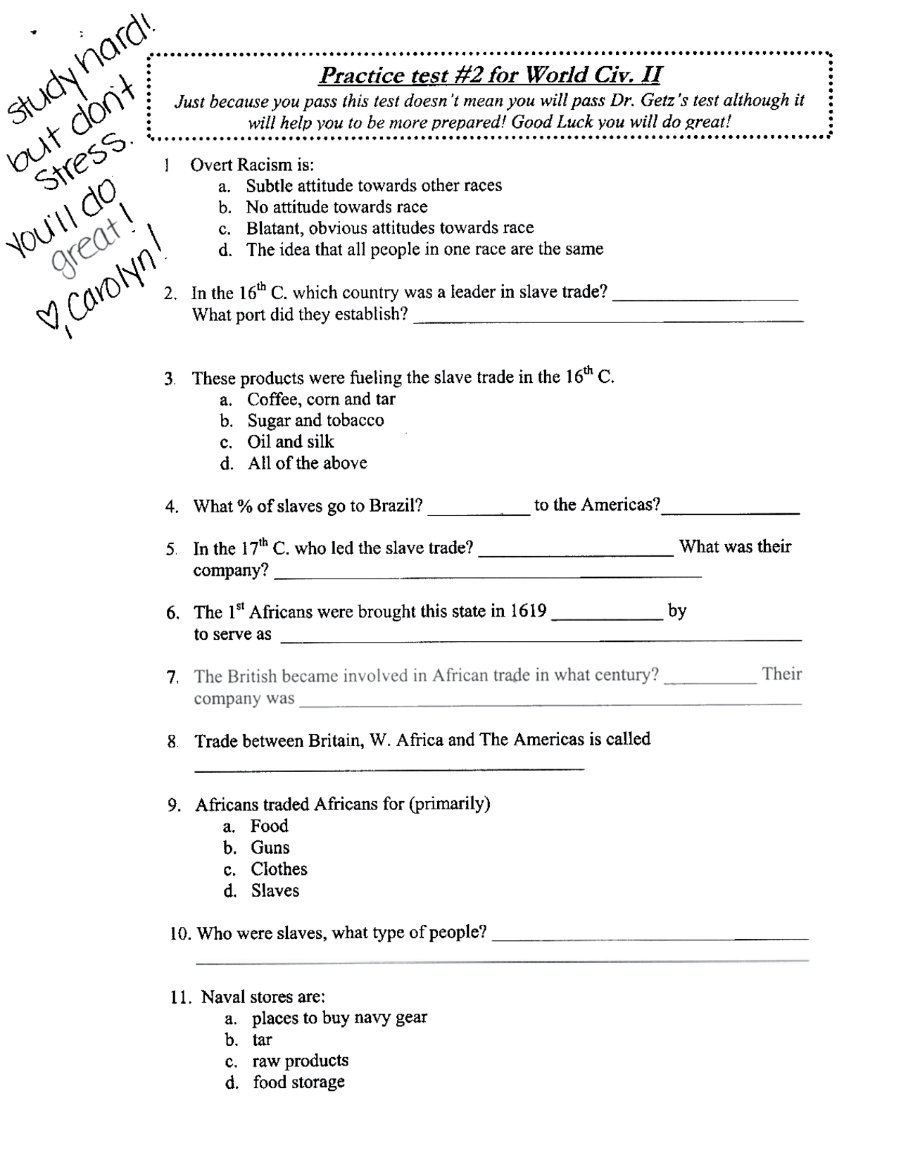Practice Test 2 for World Civilization II | HIS 1102 - Docsity