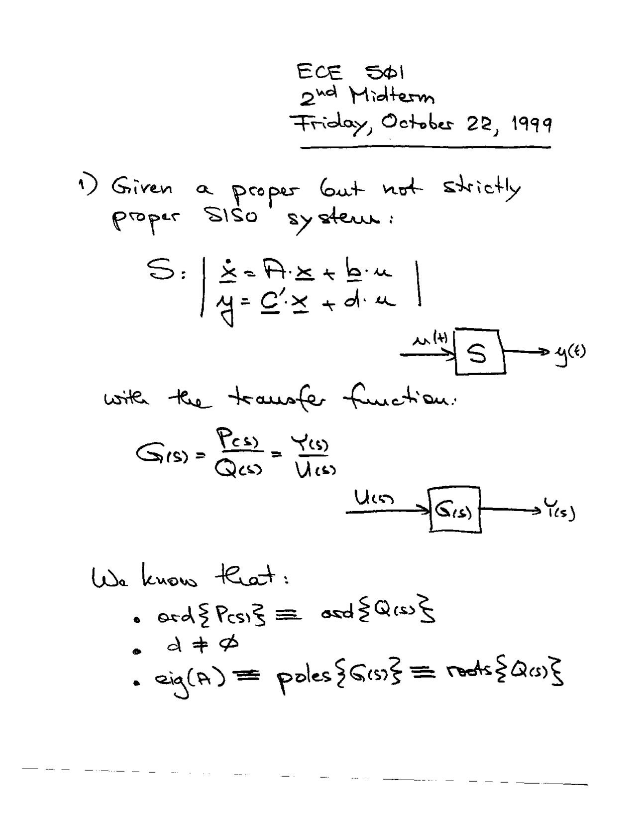 Midterm Exam 2 with Solution - Advanced Linear Systems Theory | ECE ...