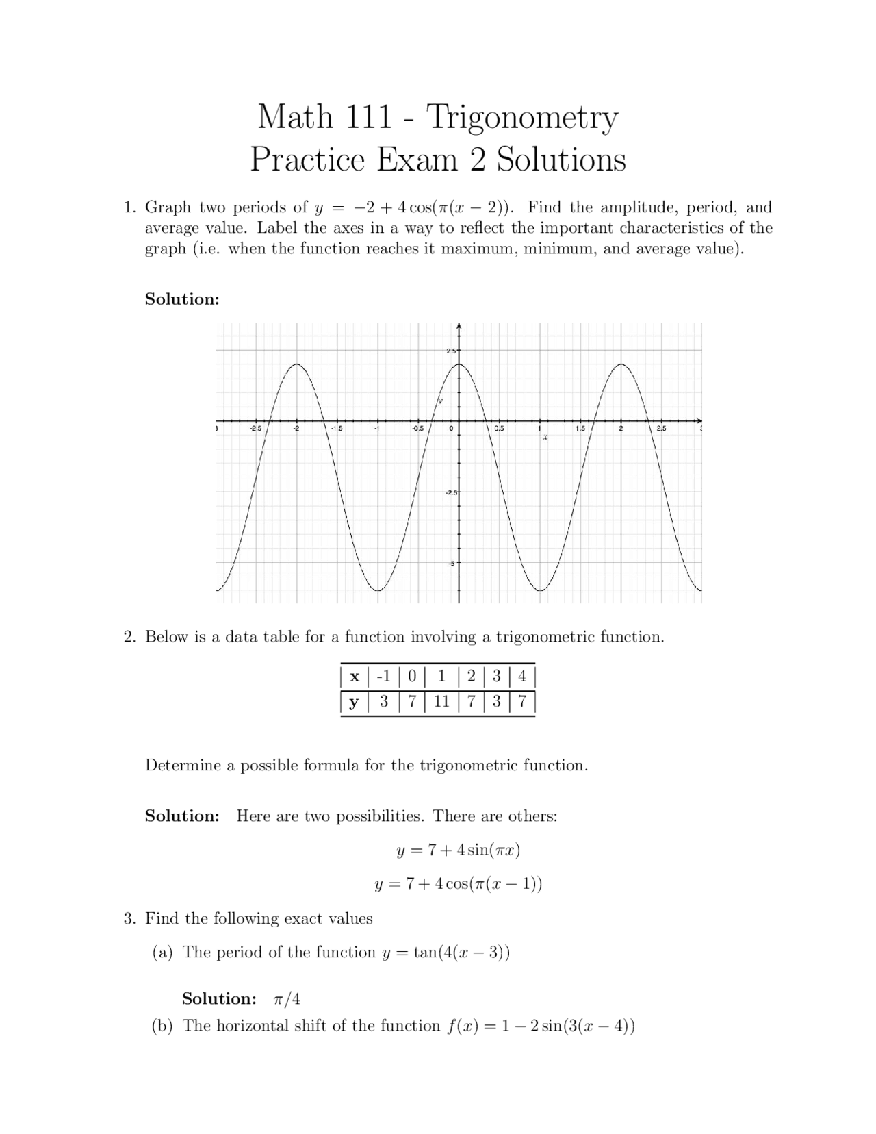 11 Questions With Solutions In Exam 2 Plane Trigonometry Math 111 Docsity 11 Questions With Solutions In Exam 2 Plane Trigonometry Math 111 Docsity