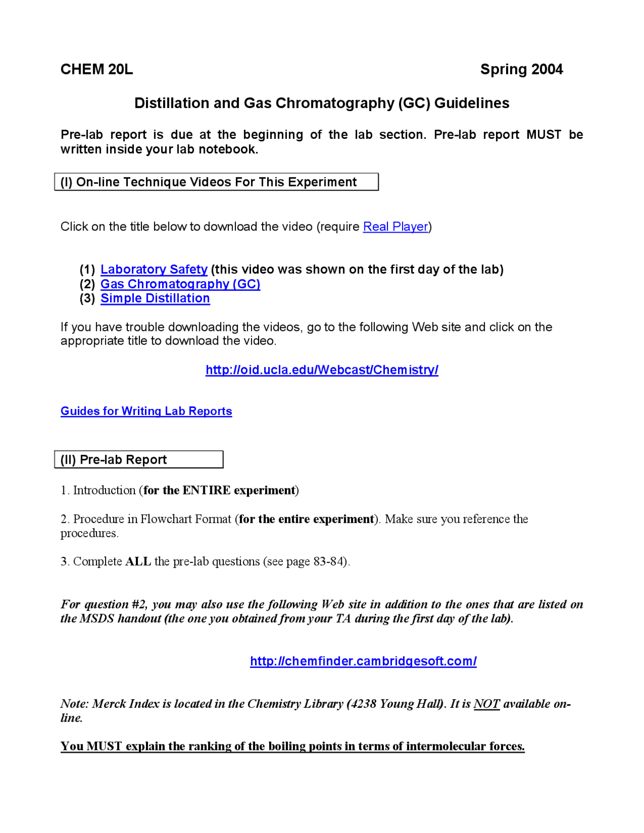 Distillation and Gas Chromatography Guidelines Prelab Report CHEM