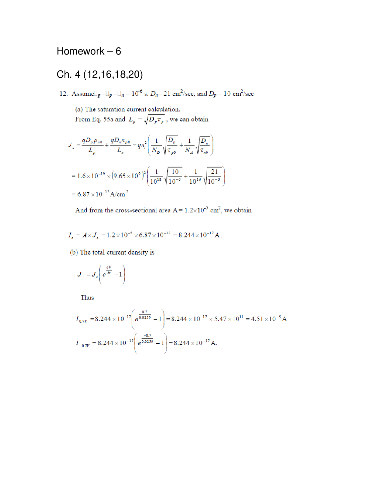 Physics of Nano-Electronics and Related Devices - Solved Problem Set 6 ...