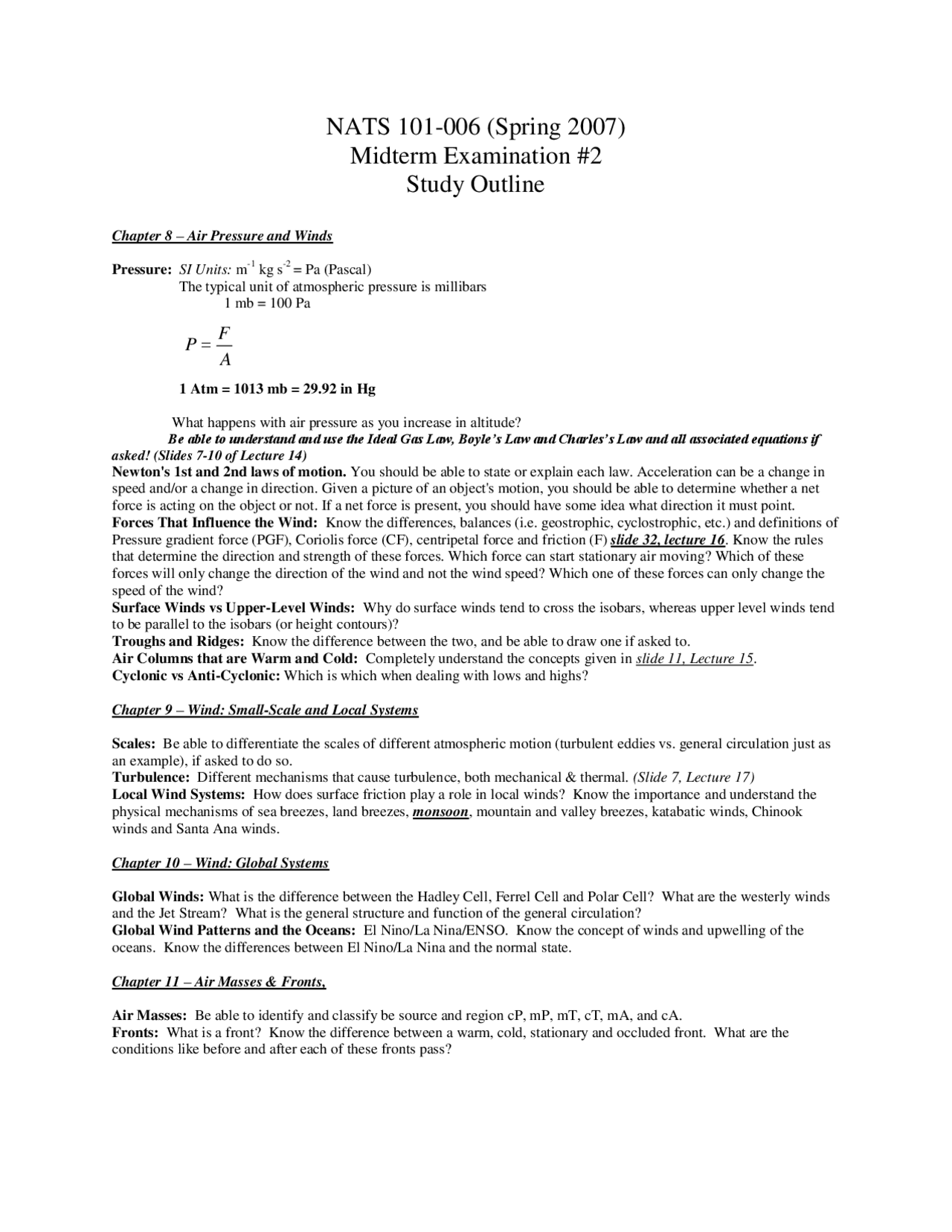 Midterm Exam #2 - The Earth and Its Environments | NATS 101 - Docsity