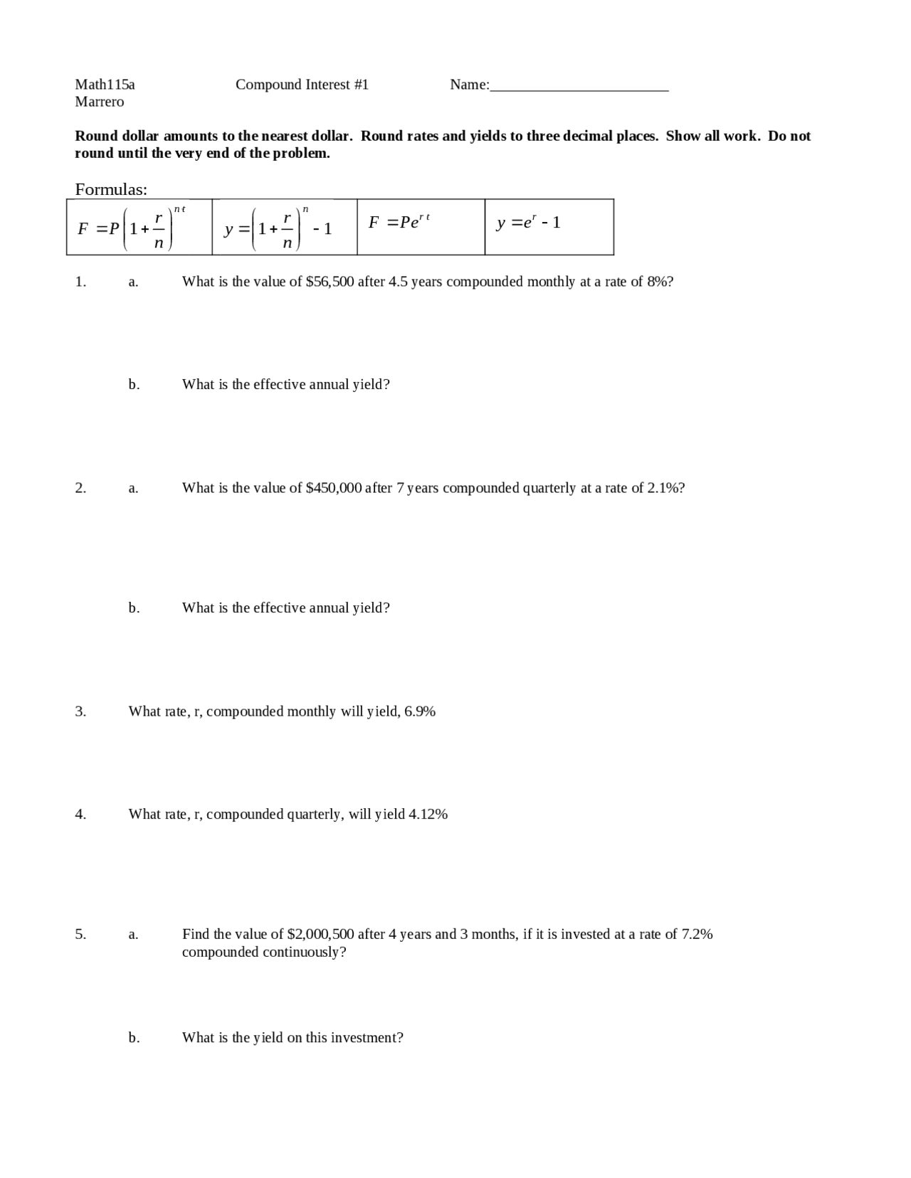 13 Questions on Assignment for Compound Interest 1 | MATH 115A - Docsity