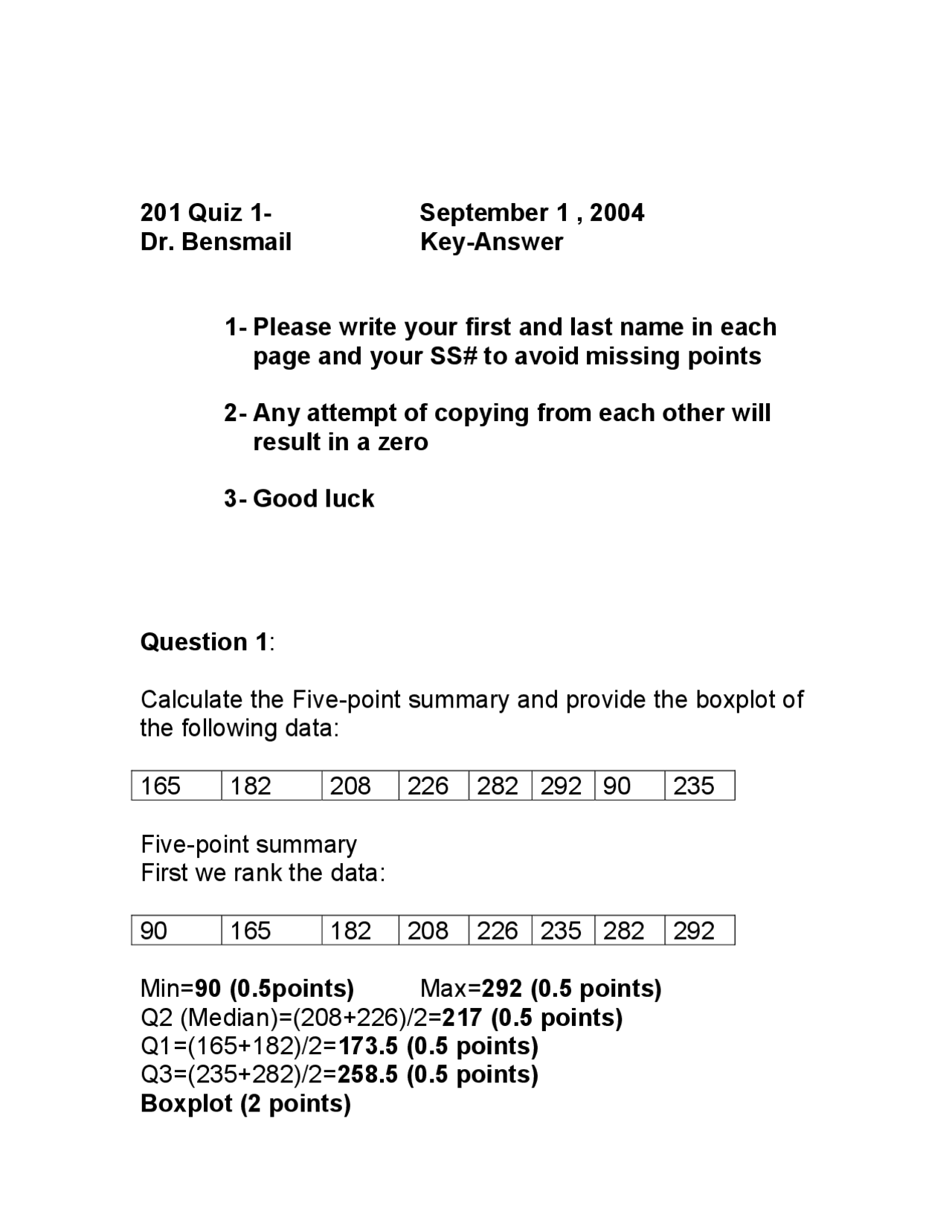 Quiz 1 for Introduction to Statistics | STAT 201 - Docsity