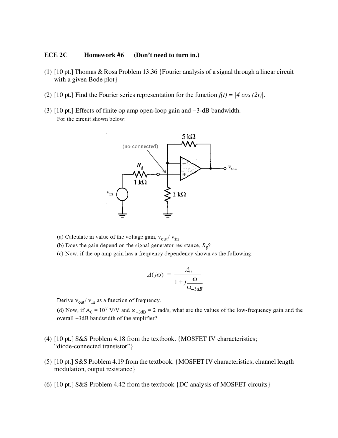 11 Problems on Circuit Devices and System - Assignment 6 | ECE 2C - Docsity