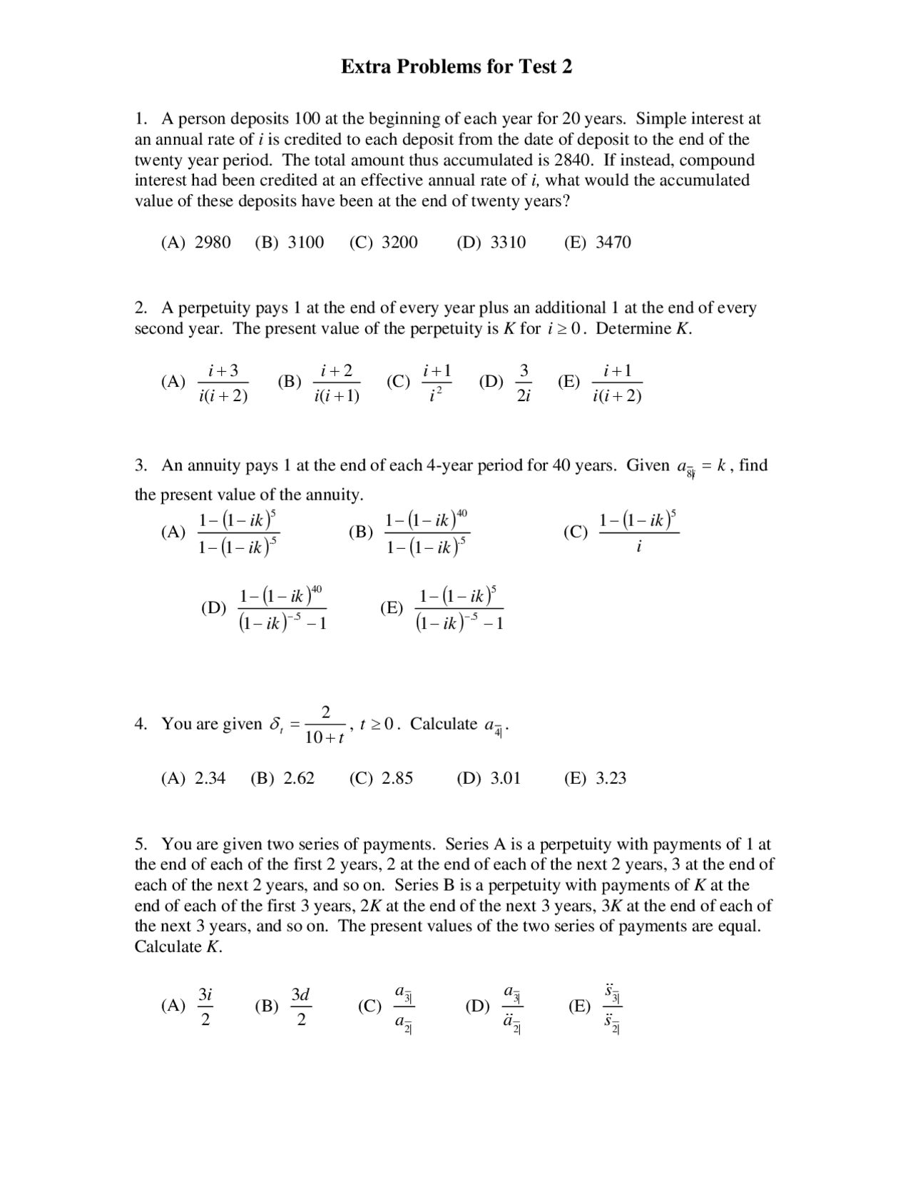 Introduction to Actuarial Mathematics - Exam 2 | MAP 4170 - Docsity