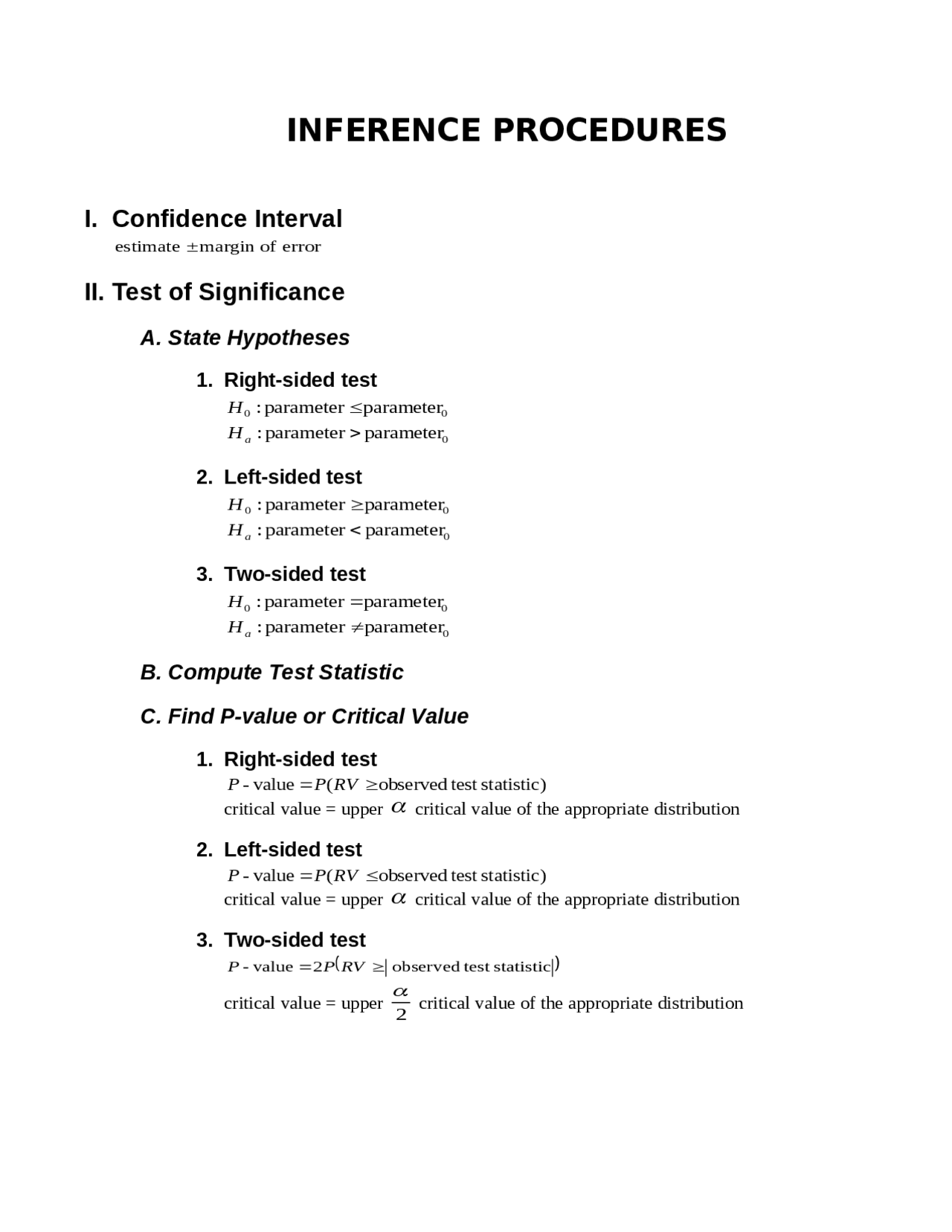 Inference Procedures - Basic Statistics - Lecture Notes | MATH 160 ...