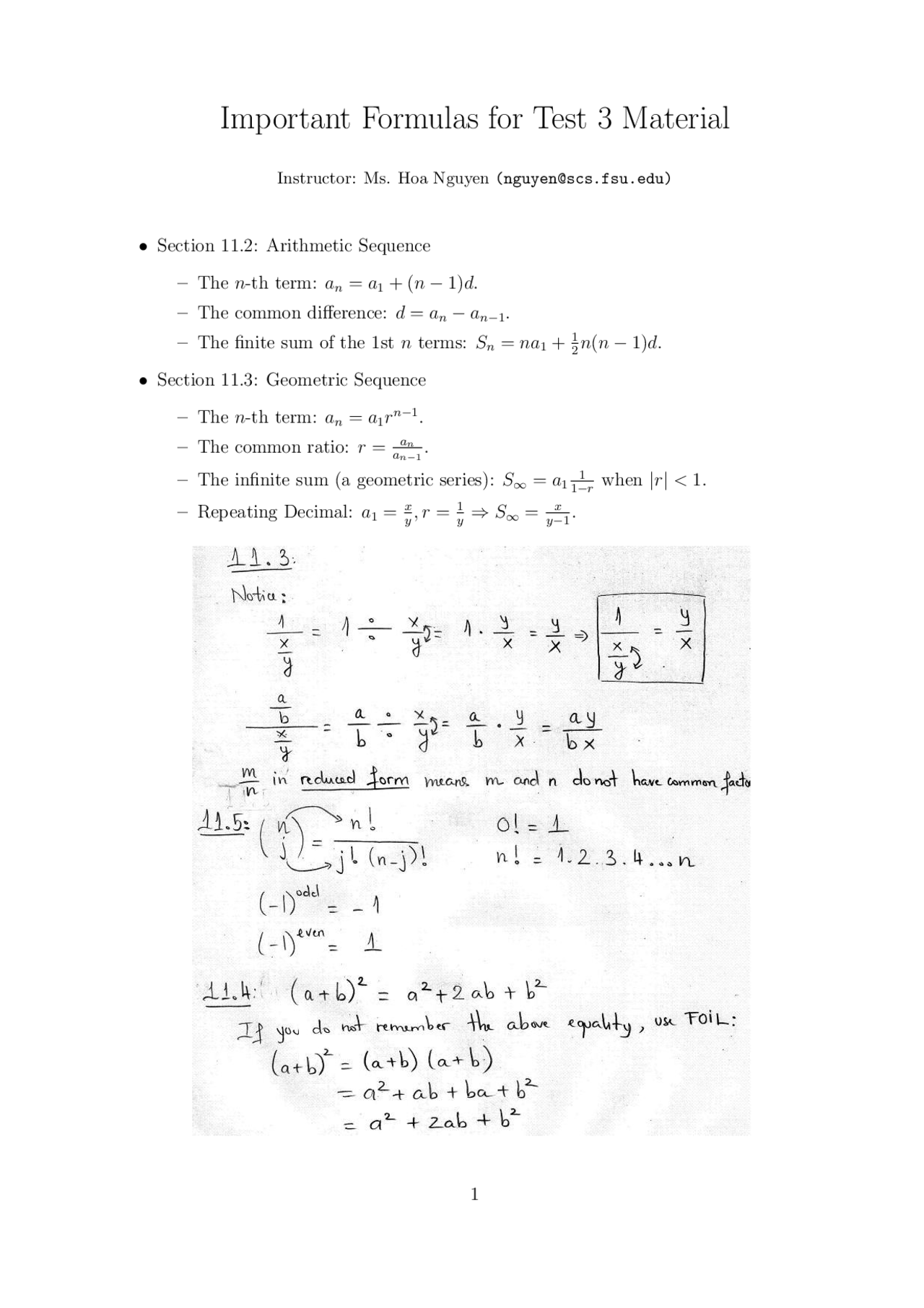 Important Formulas for Test 3 - Precalculus Algebra | MAC 1140 - Docsity