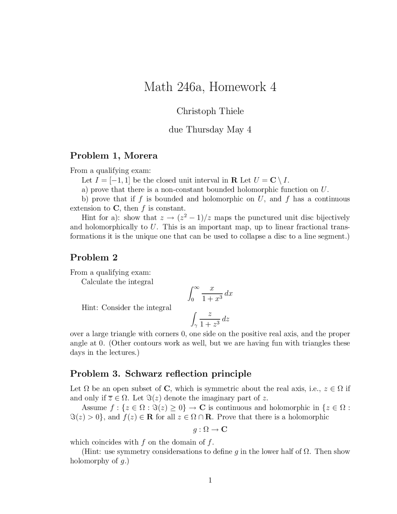 Homework 4 Practice - Complex Analysis | MATH 246A - Docsity