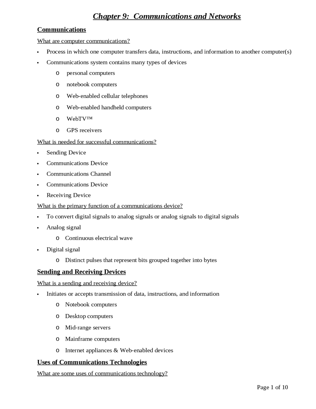 Communications and Networks - Study Guide | CSC 1010 | Study notes ...