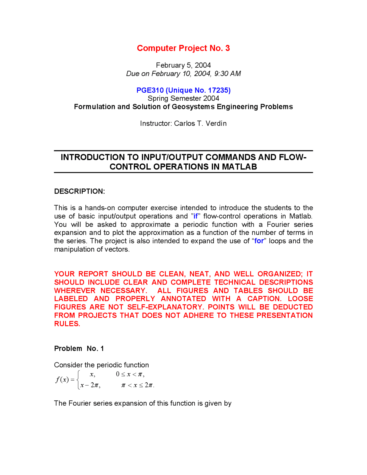 Introduction to Input and output Commands in Matlab - Project | PGE 310 ...