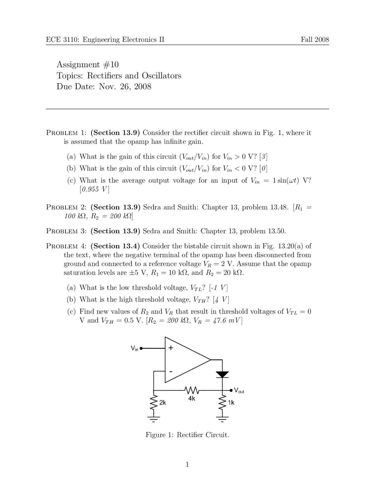 Rectifiers and Oscillators Assignment 10 ECE 3110 Docsity
