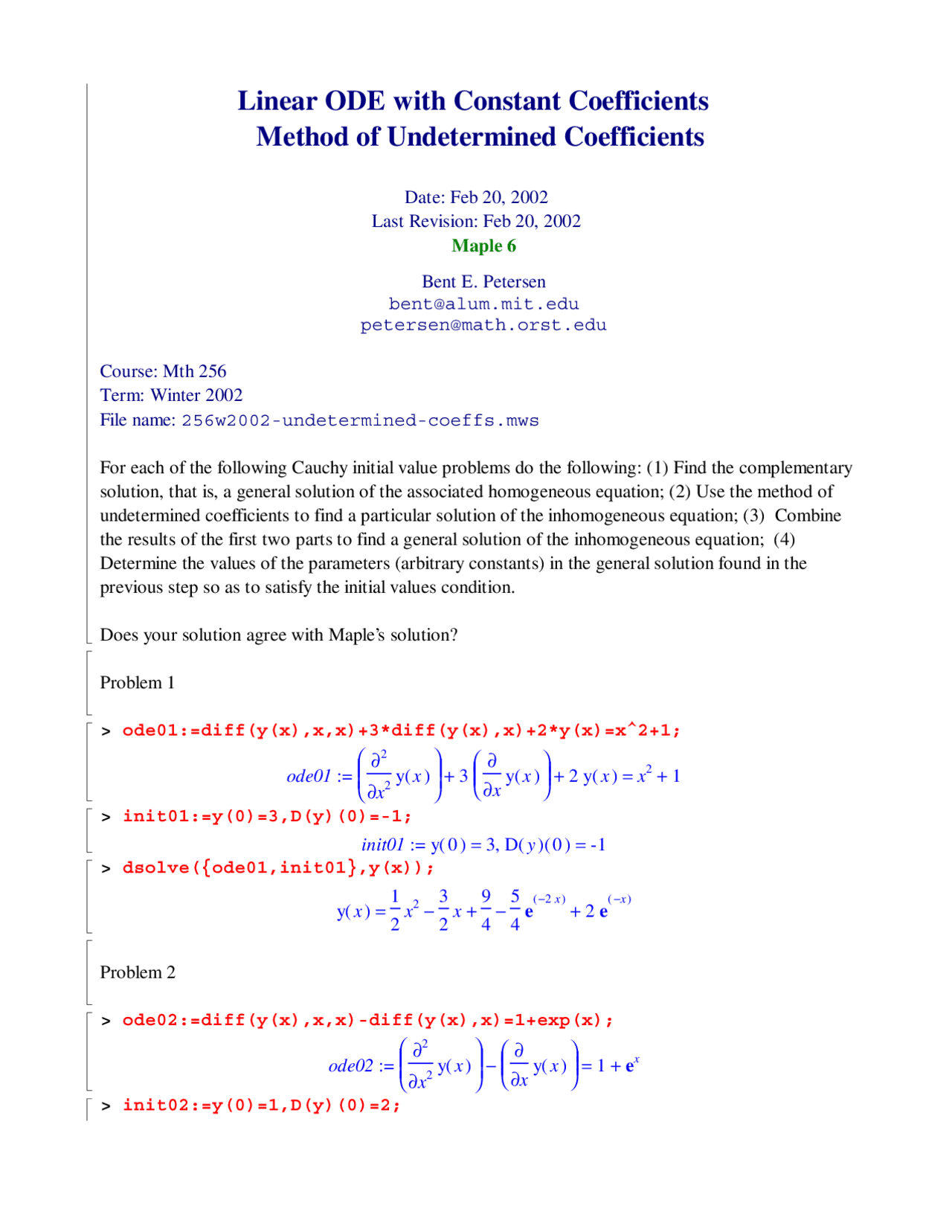 Linear ODE with Constant Coefficients Method of Undetermined ...