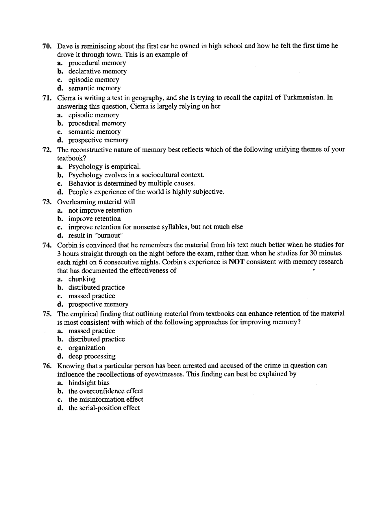 Answer to MCQs for Exam - Introduction to Psychology | PSYC 101 - Docsity