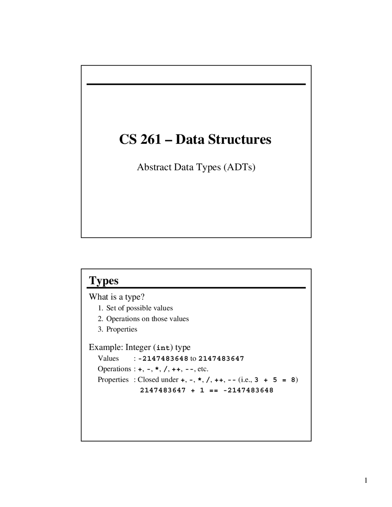 Data Structures - Abstract Data Types - Lecture Slides | CS 261 - Docsity