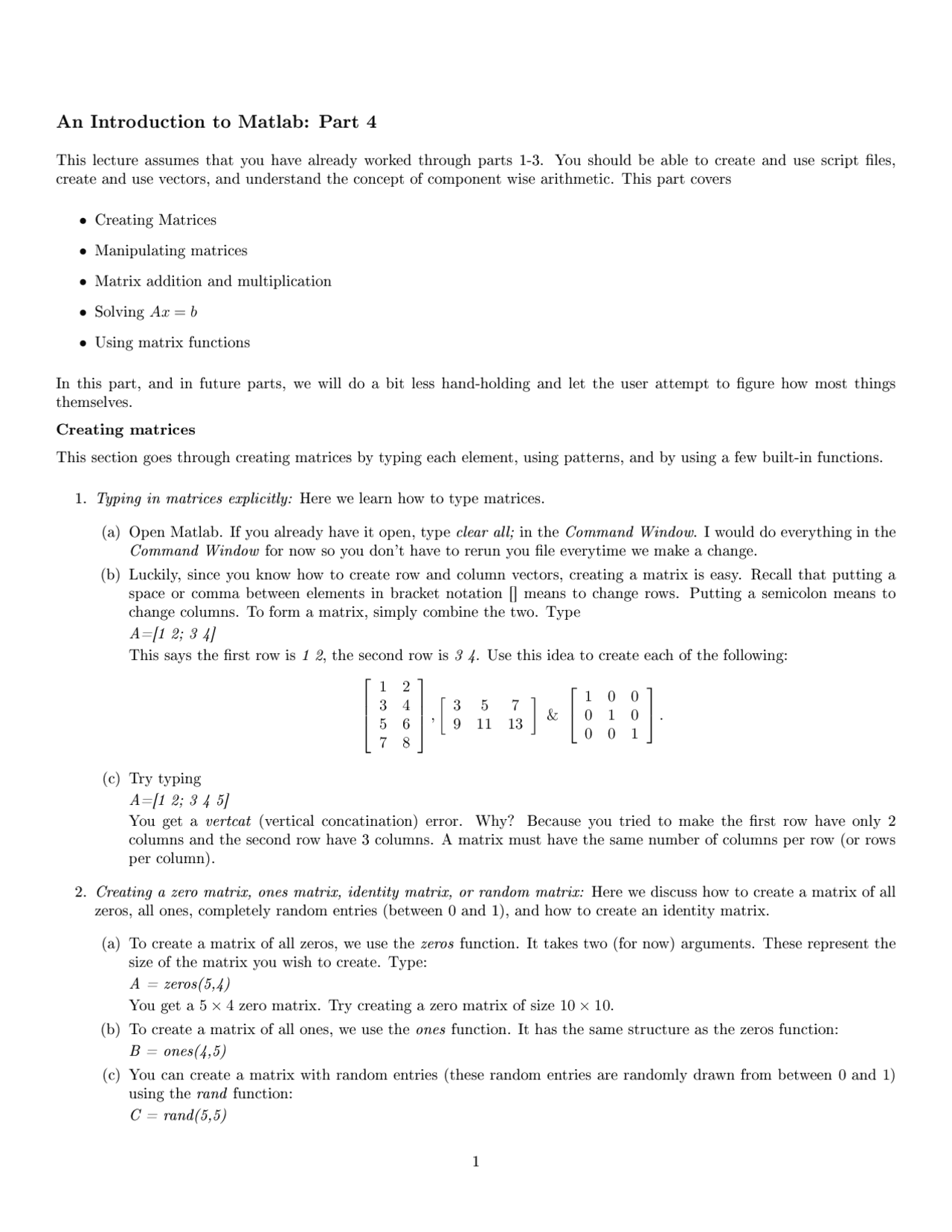 An Introduction to MATLAB - Introduction to Linear Algebra | MATH 215 ...