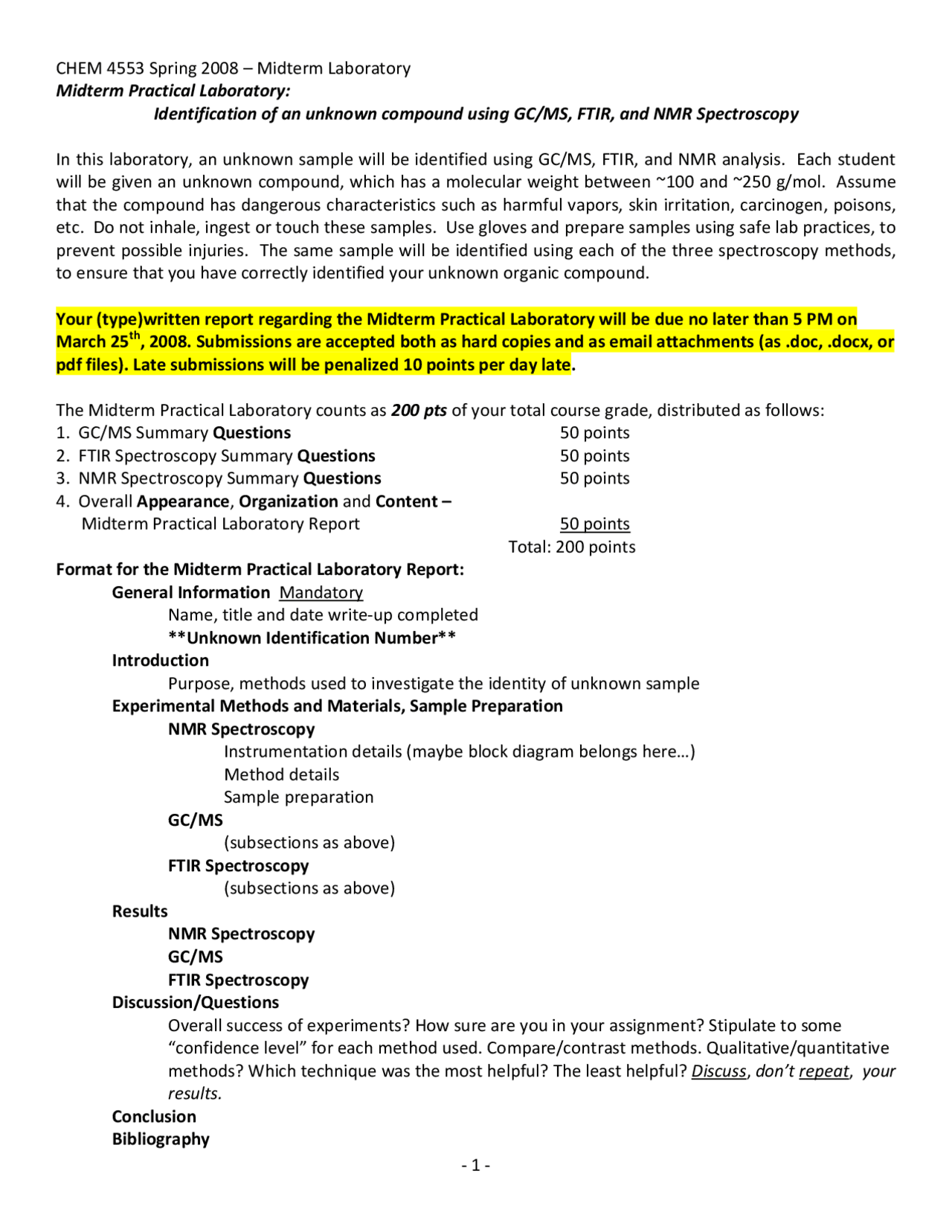 Identification of unknown Compound Using GC and MS, FTIR and NMR ...