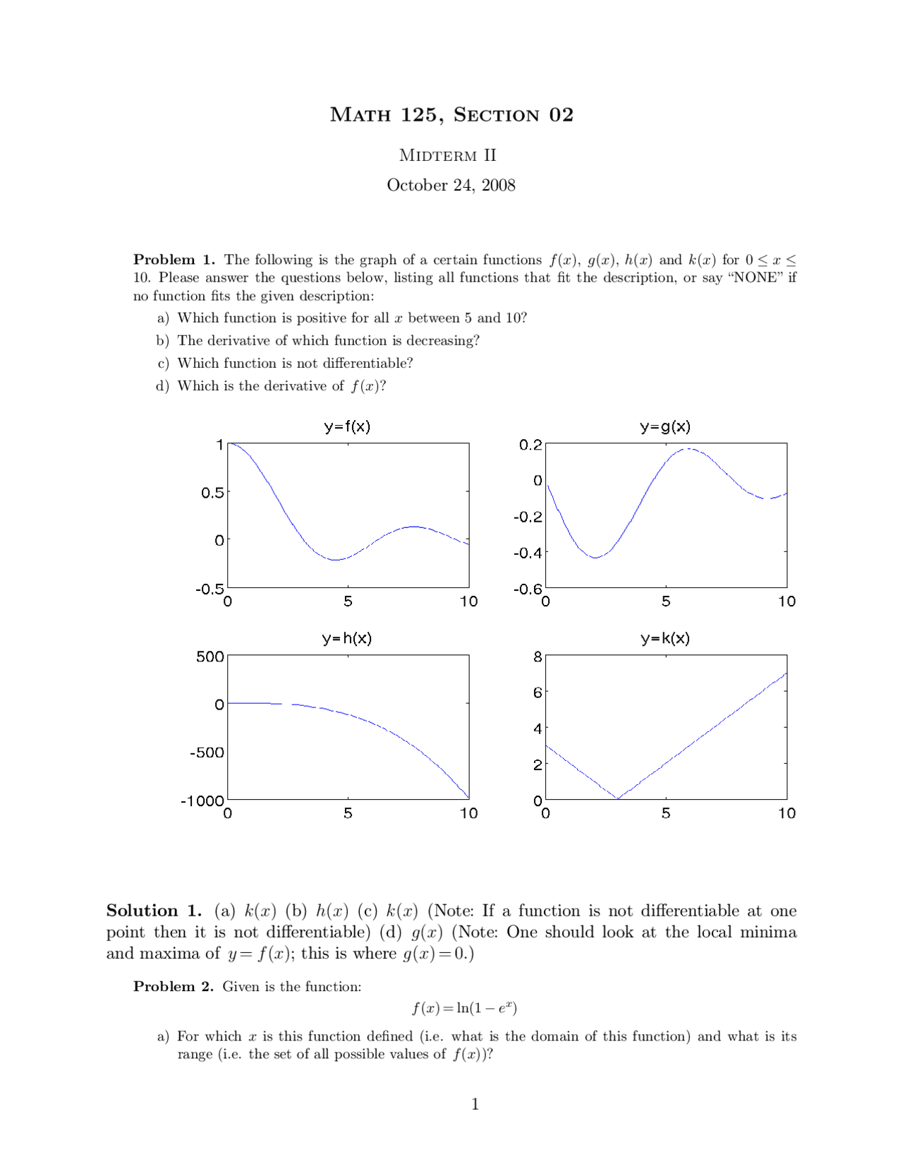 Midterm 2 with Solutions | Calculus I | MATH 125 | Exams Calculus | Docsity