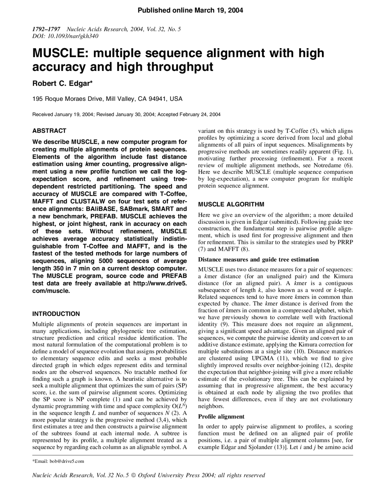 MUSCLE: Multiple Sequence Alignment with High Accuracy and High ...