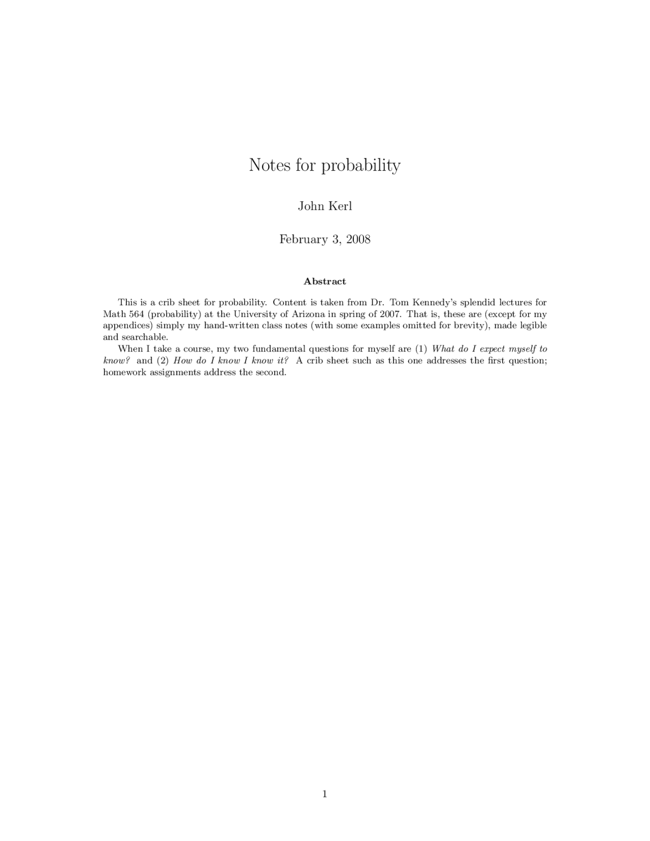 Lecture Notes on Theory of Probability | MATH 564 - Docsity