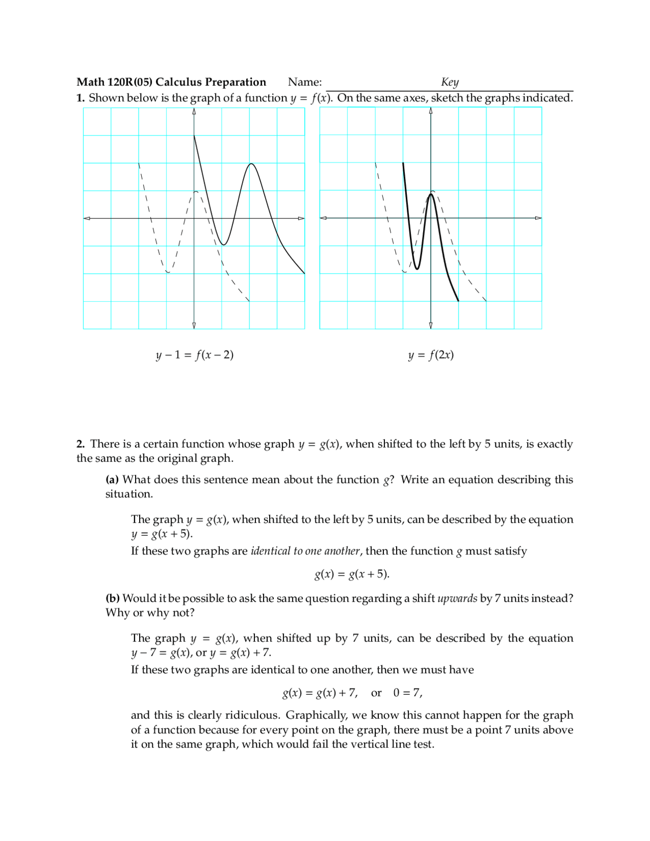Calculus Preparation - Questions with Answer for Exam | MATH 120R - Docsity