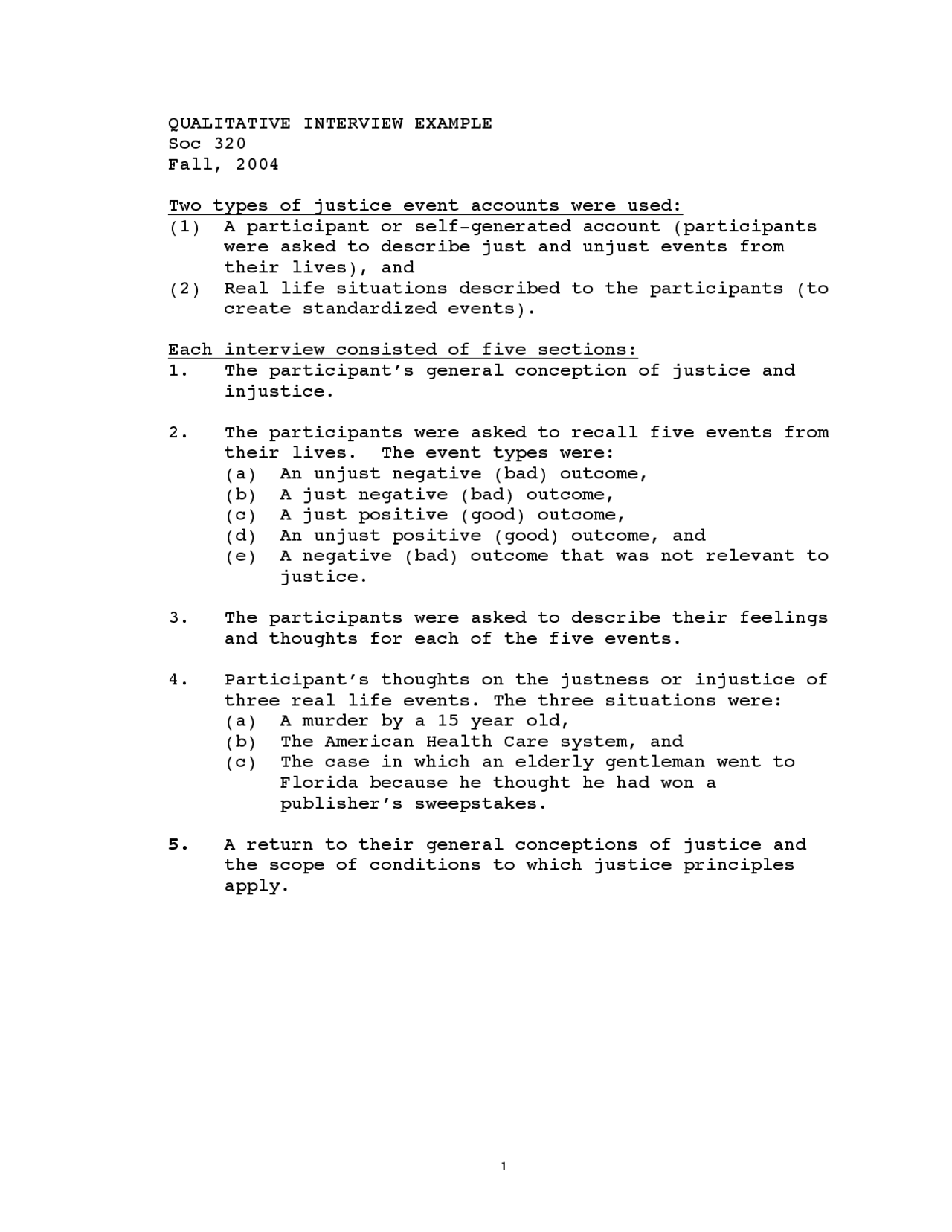 Qualitative Interview Example - Lecture Notes | Soc 320 - Docsity