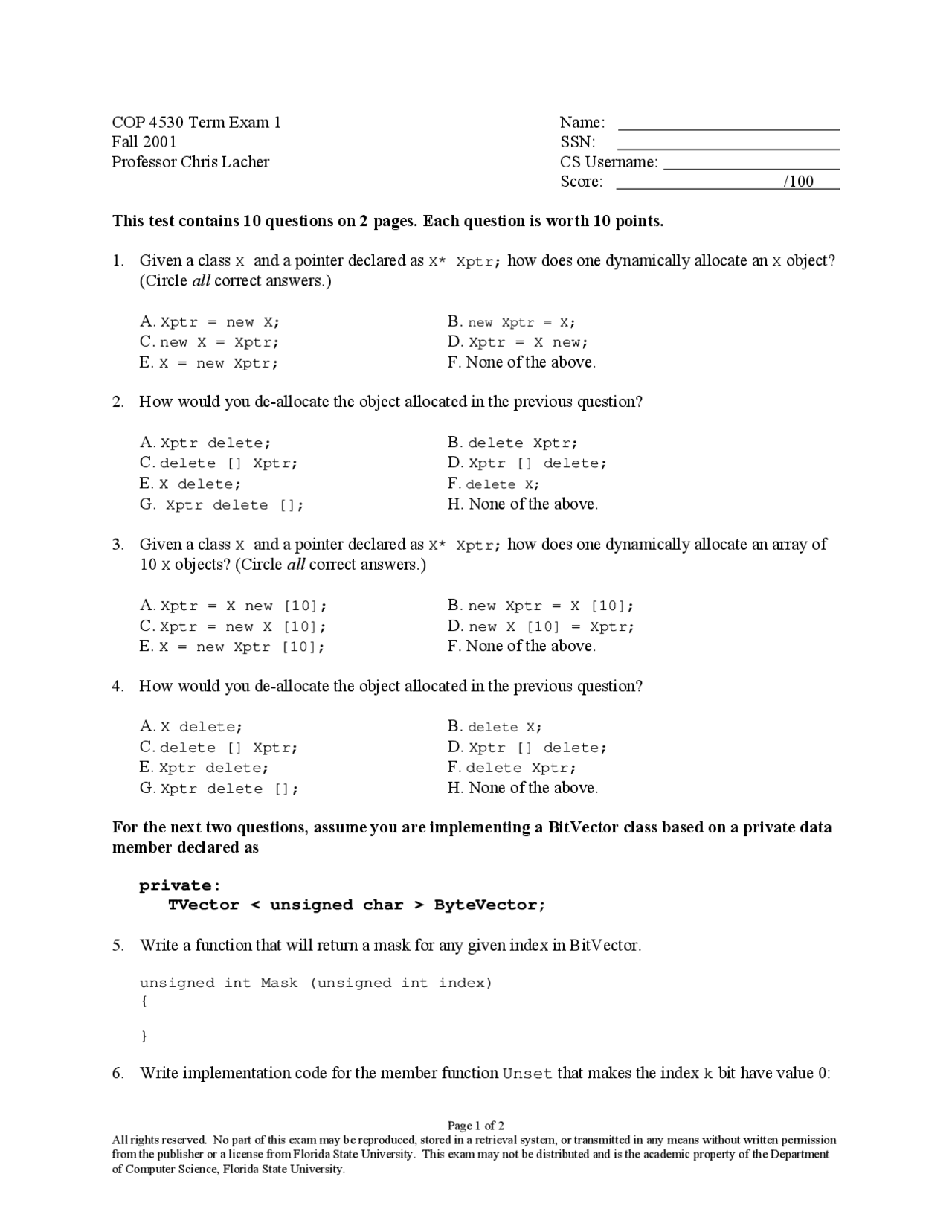 10 Questions in Exam 1 - Data Structure Algorithms and General Problems ...