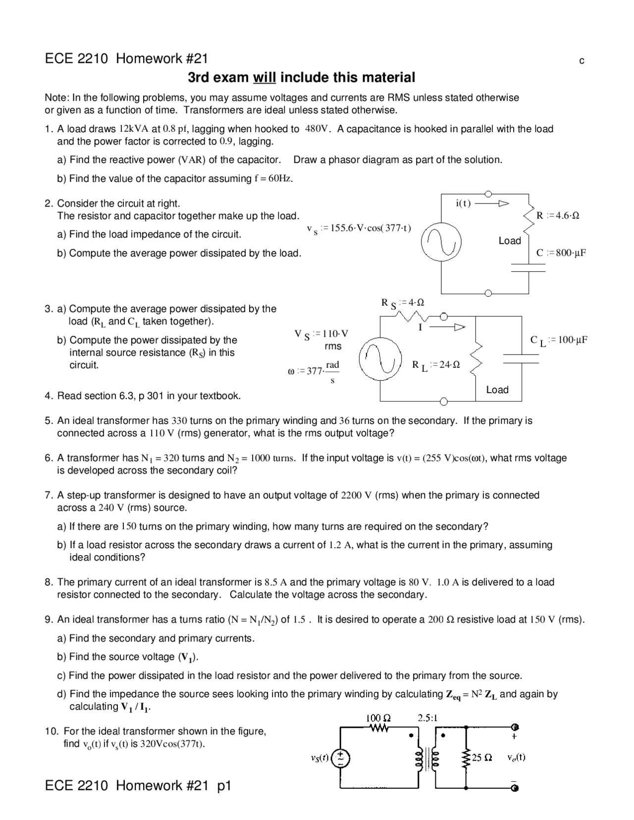 Electrical Engineering Major Homework Example Homework #21 with Answers - Electrical Engineering for Nonmajors | ECE ...