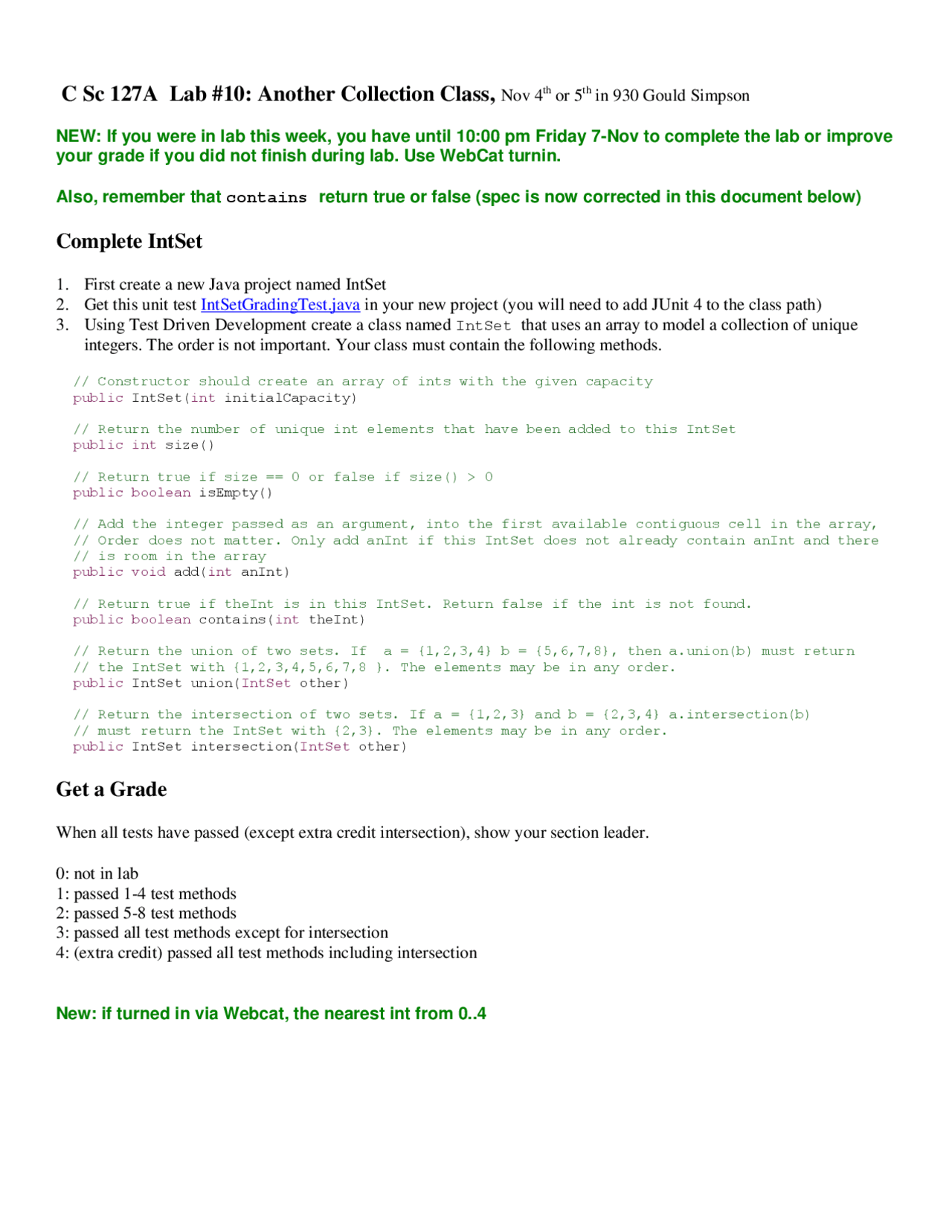 Complete IntSet - Introduction to Computer Science - Lab Report 10 | C ...