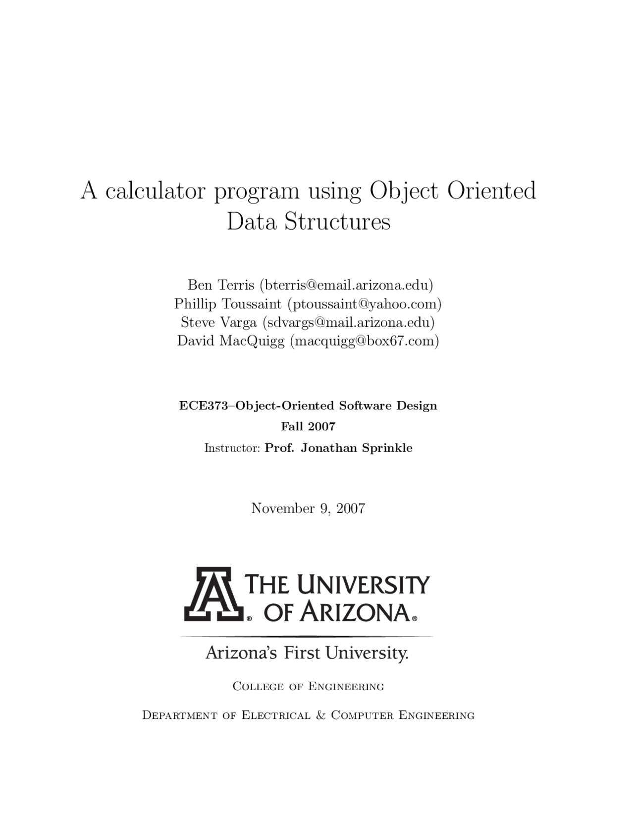 A Calculator Program Using Object Oriented Data Structures - Project 3 ...