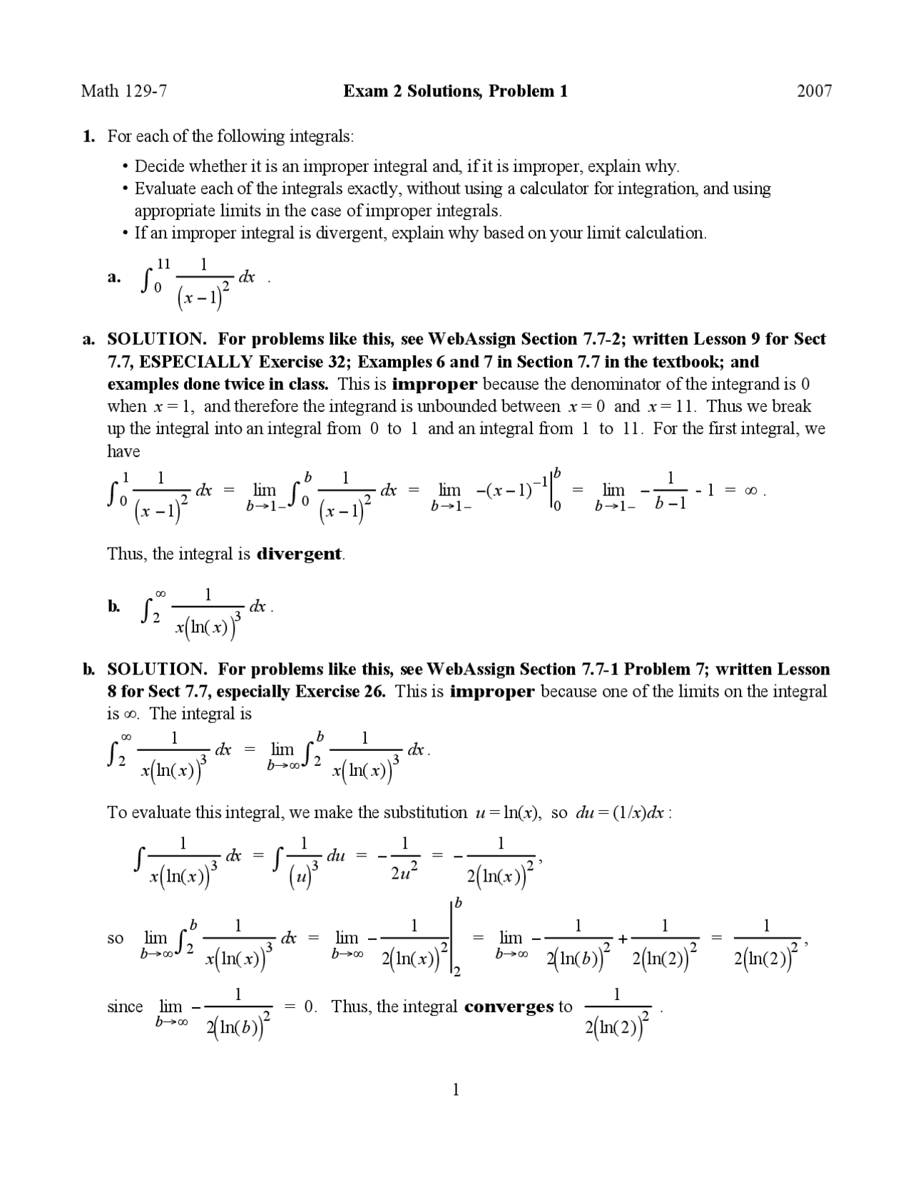6 Solved Problems on Calculus II - Examination 2 | MATH 129 - Docsity