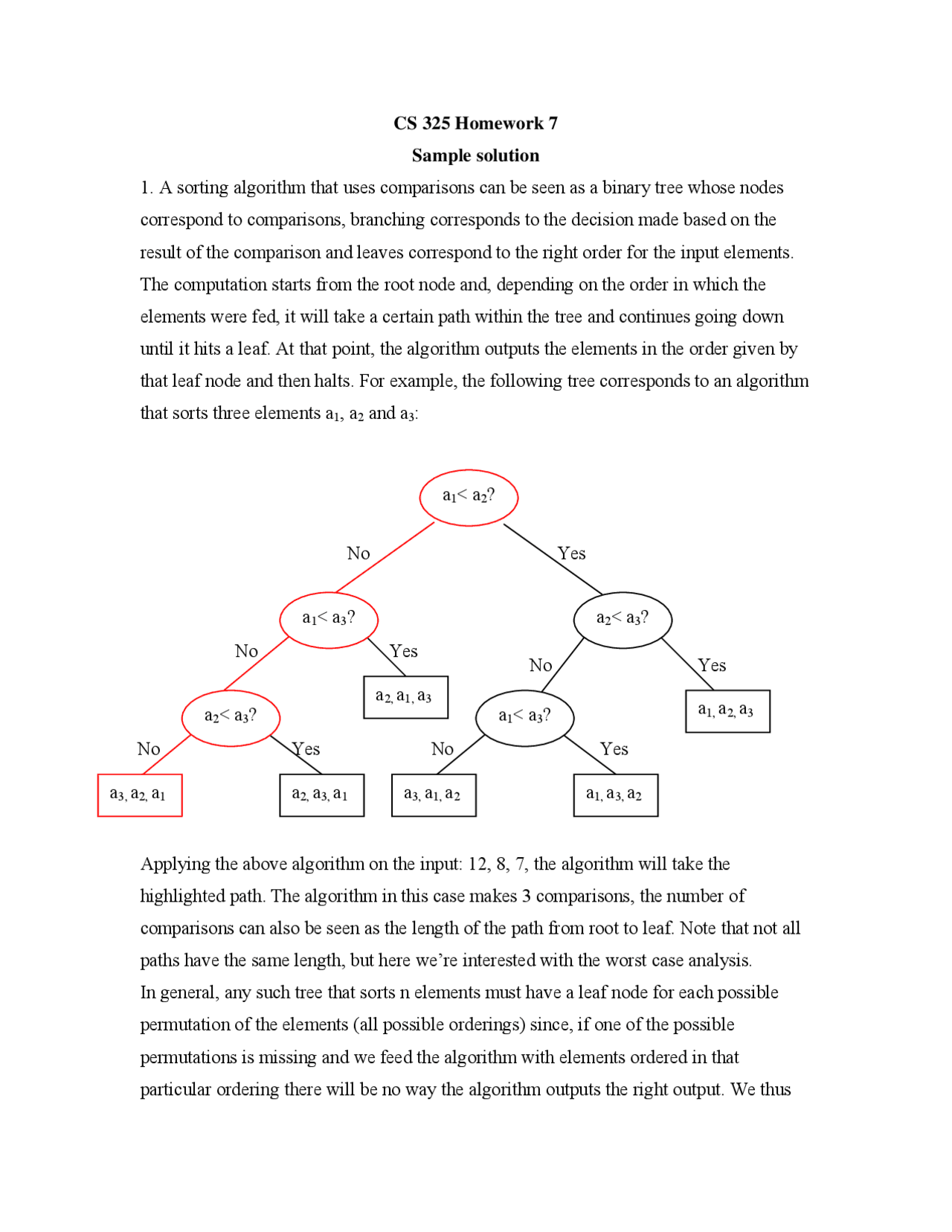 Analysis of Algorithms - Homework 7 Sample Solution | CS 325 - Docsity