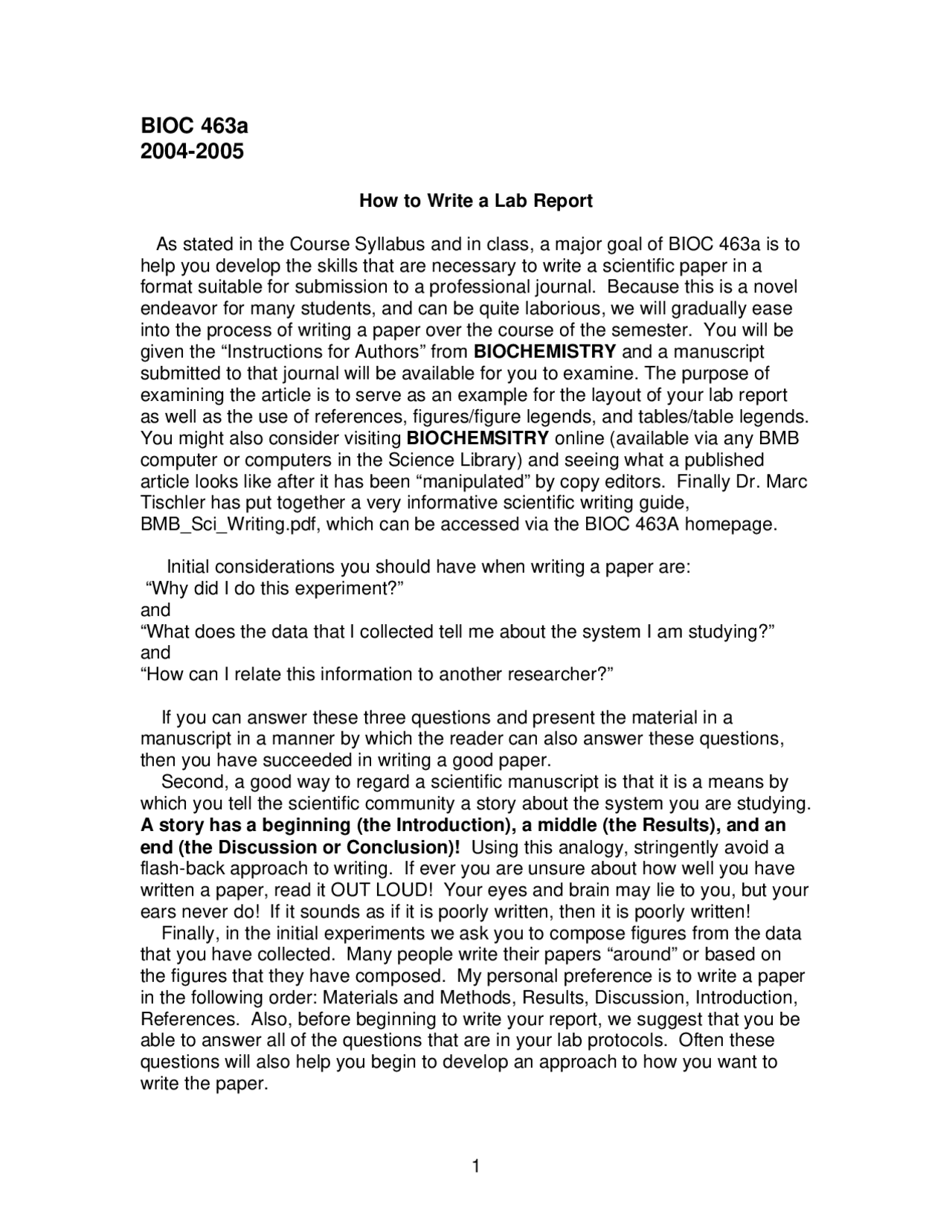 How To Write Reference In Lab Report How to Write a Lab Report - Biochemical Laboratory Techniques | BIOC ...