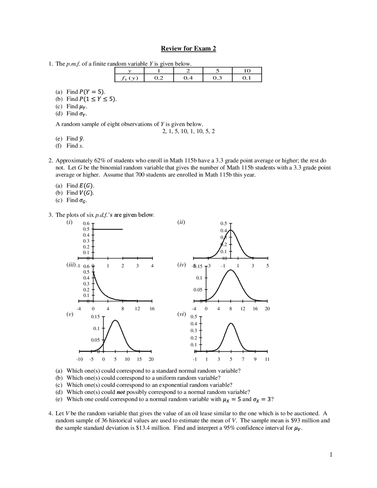 Review for Exam 2 - Business Mathematics II | MATH 115B - Docsity