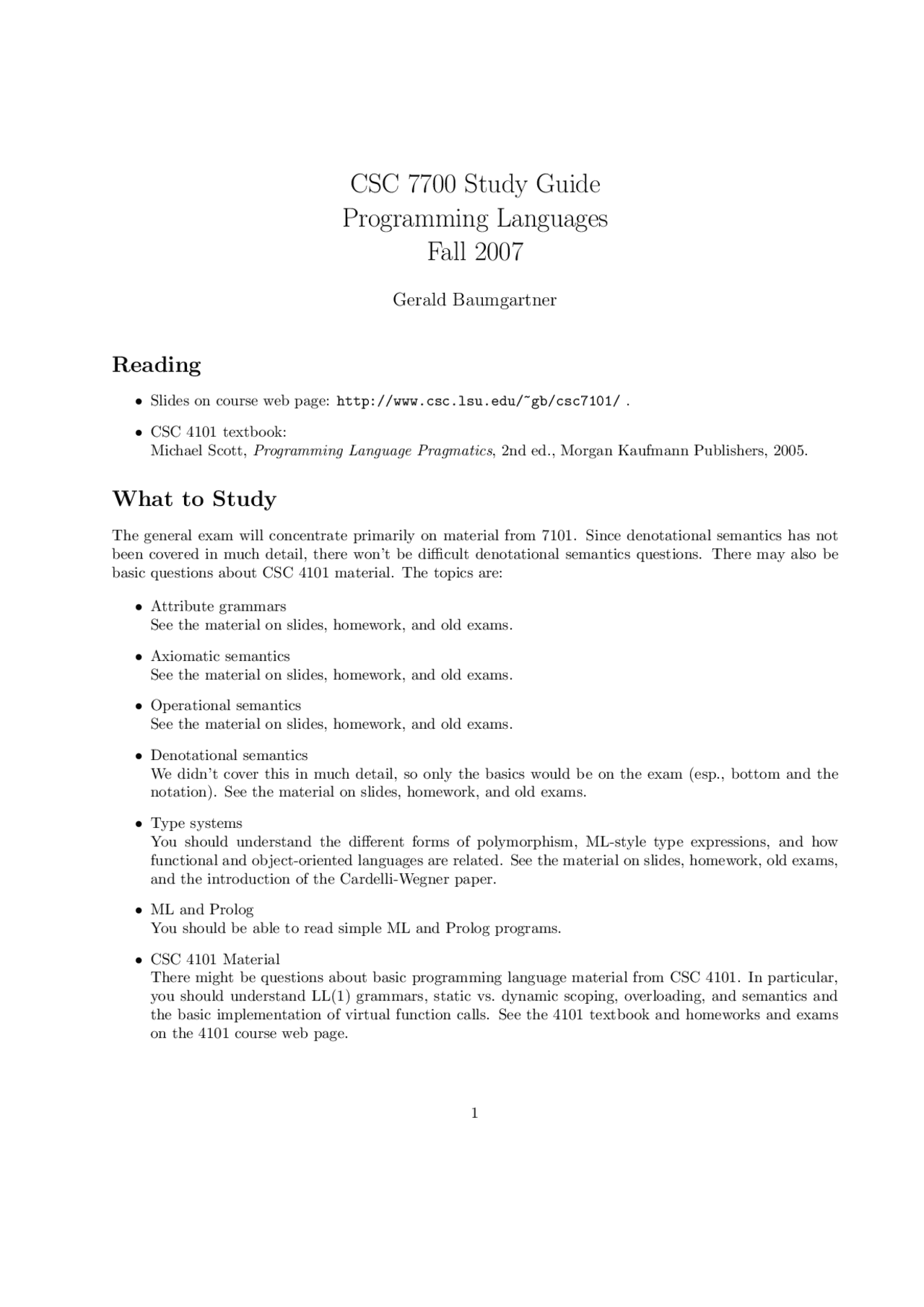 Programming Languages - Study Guide | CSC 7700 - Docsity