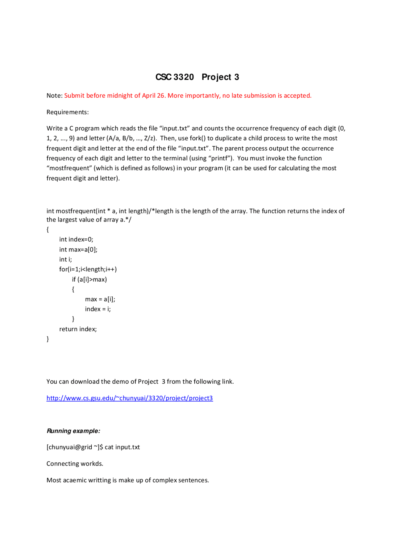 System Level Programming - Project 3 | CSC 3320 - Docsity