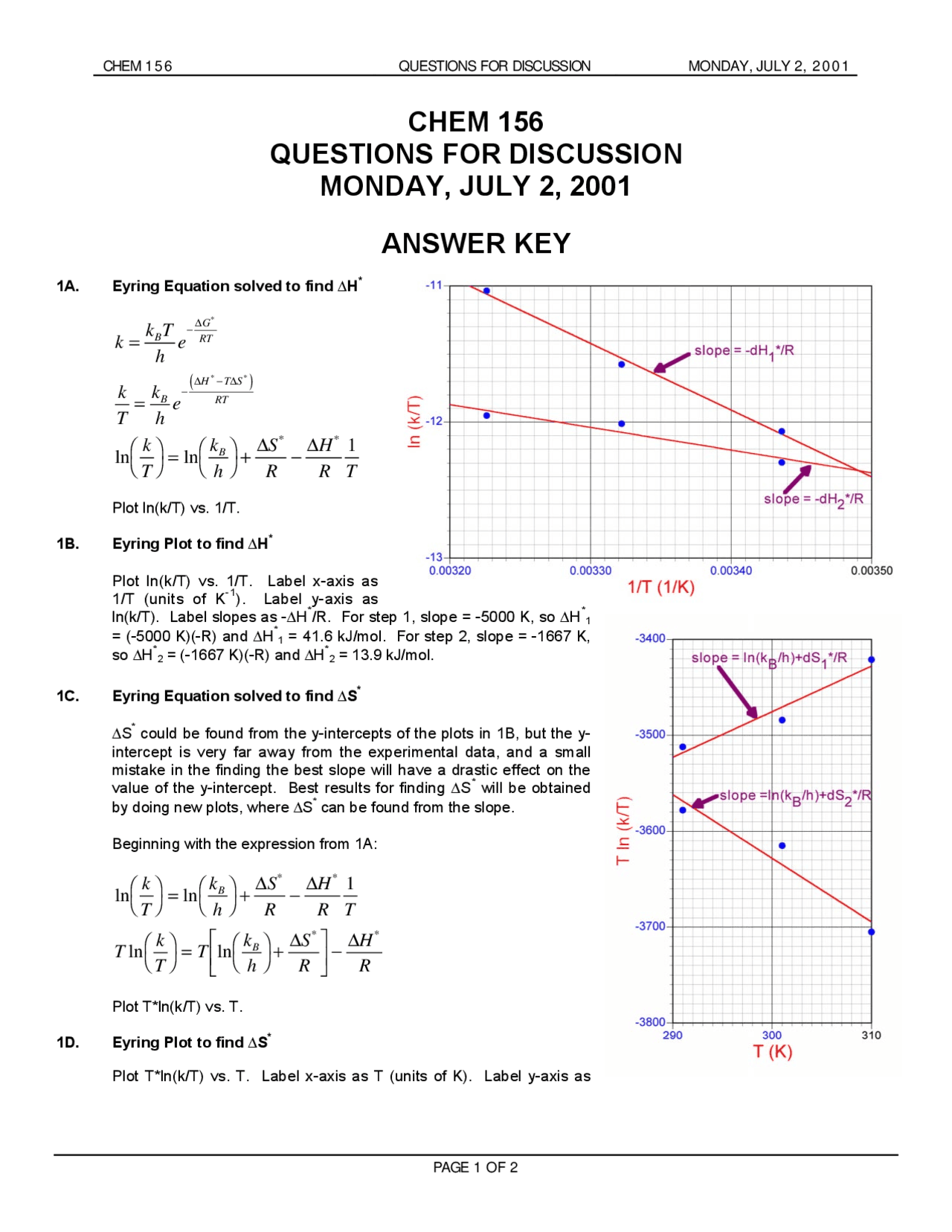 Physical Biochemistry - Discussion Questions with Solutions | CHEM 156 ...