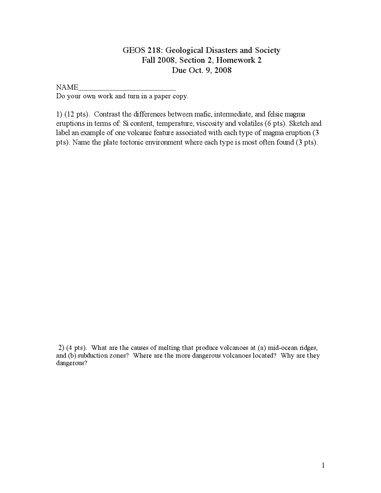 3 Practice Problems on Geological Disasters and Society - Homework 2 ...